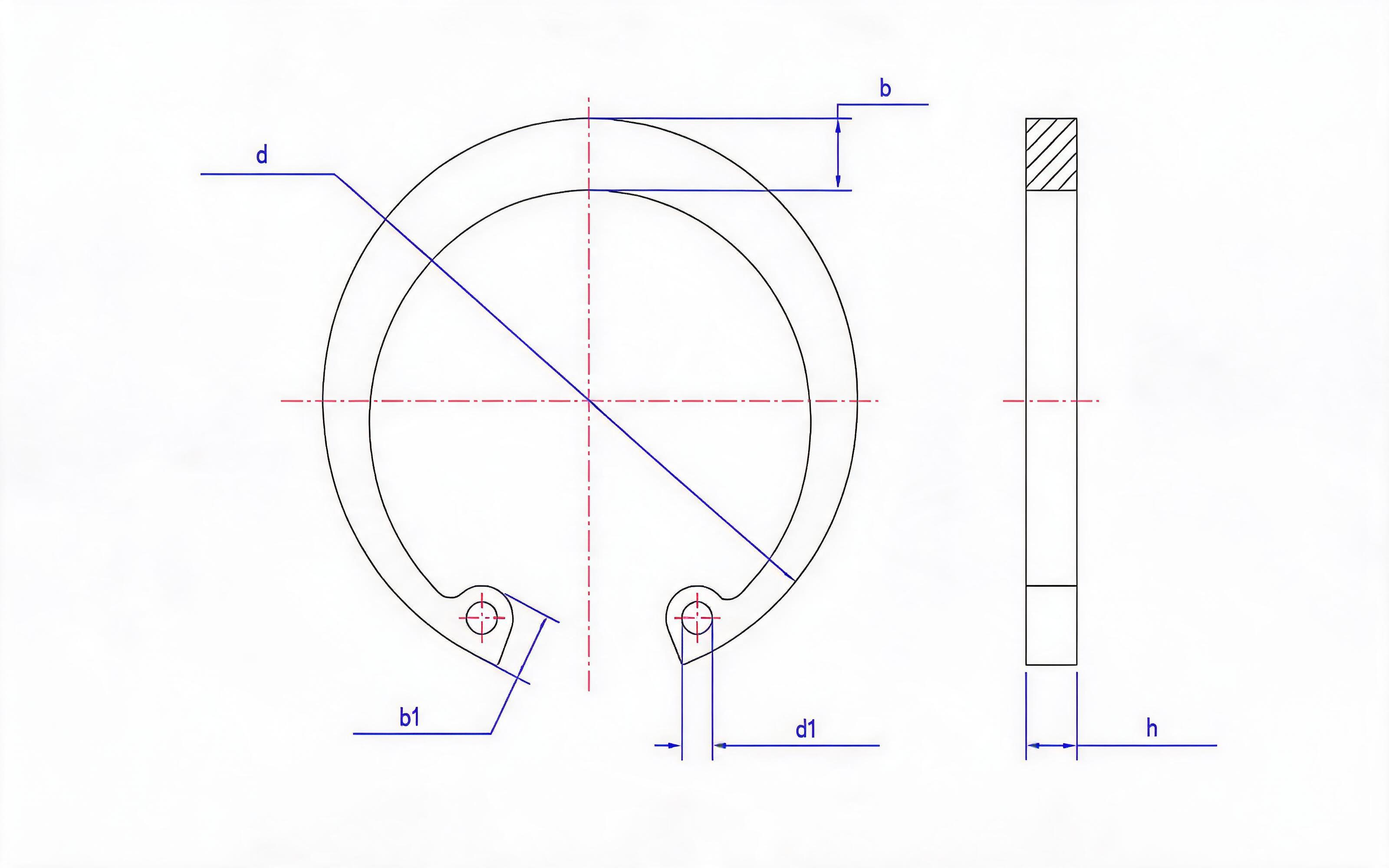 Resilient retaining ring for heavy duty bore (Type B, d≤300mm) Standard Drawing