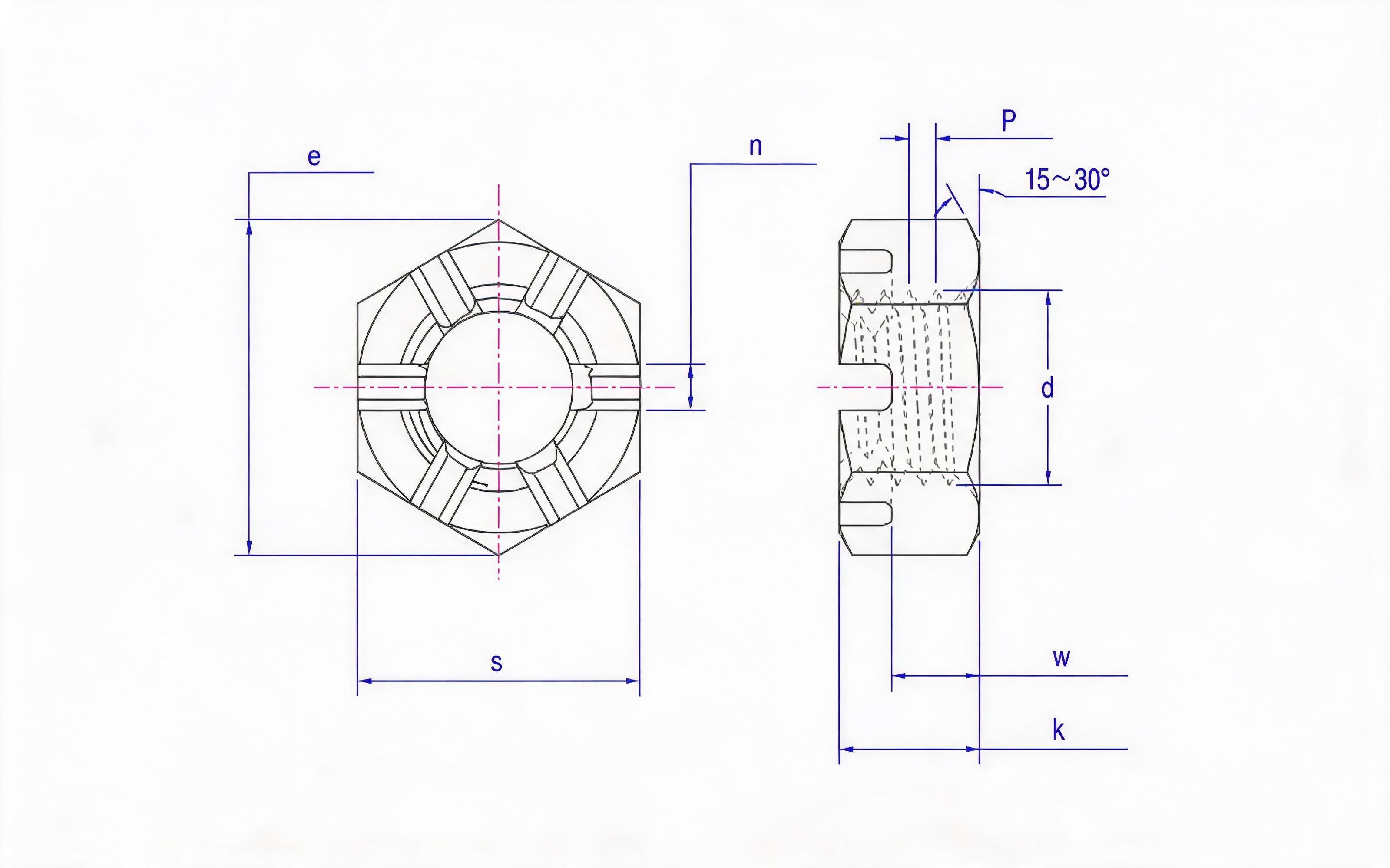Hexagon castle nut Standard Drawing