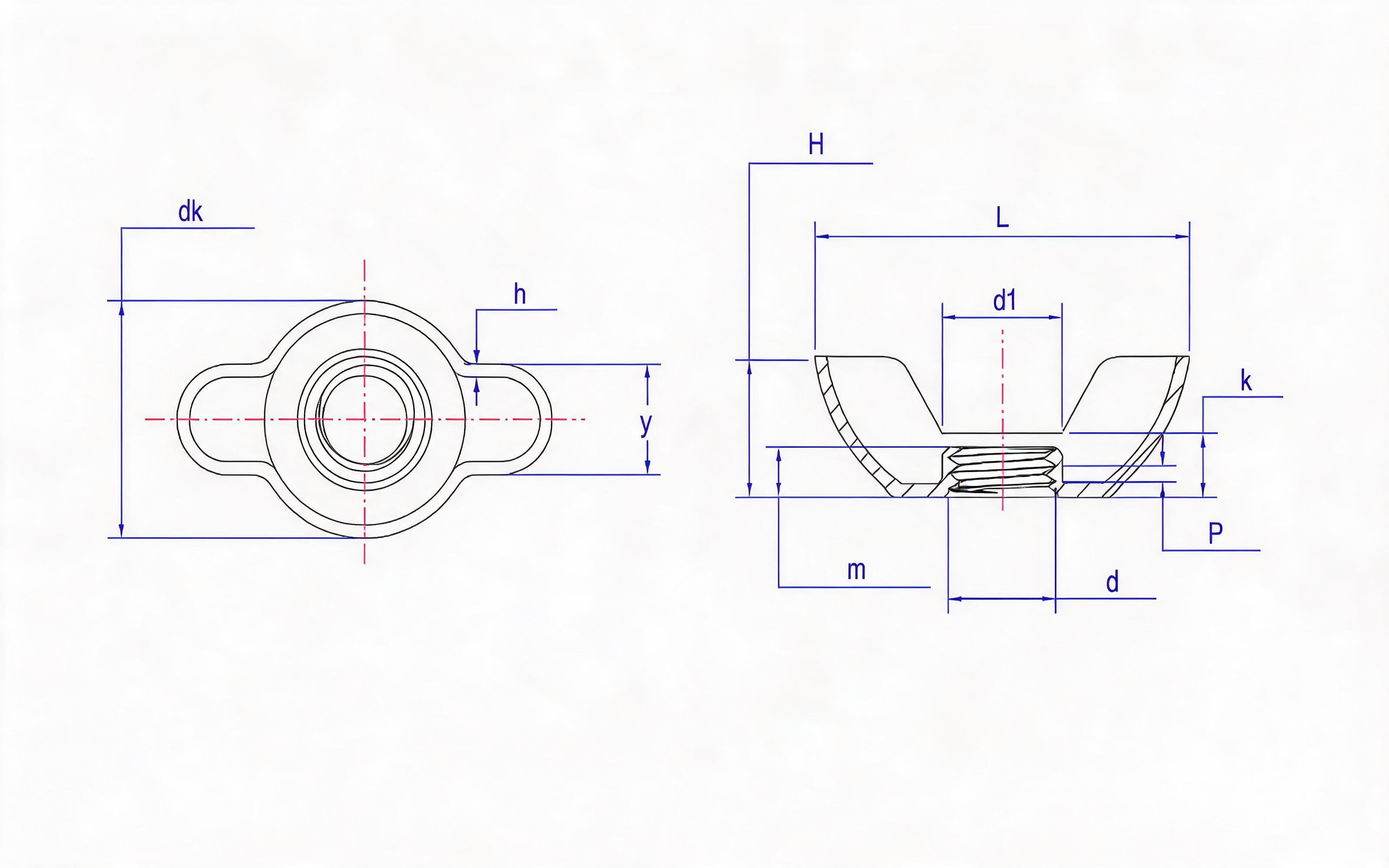 BUTTERFLY NUT STAMPED TYPE B (SHORT) Standard Drawing