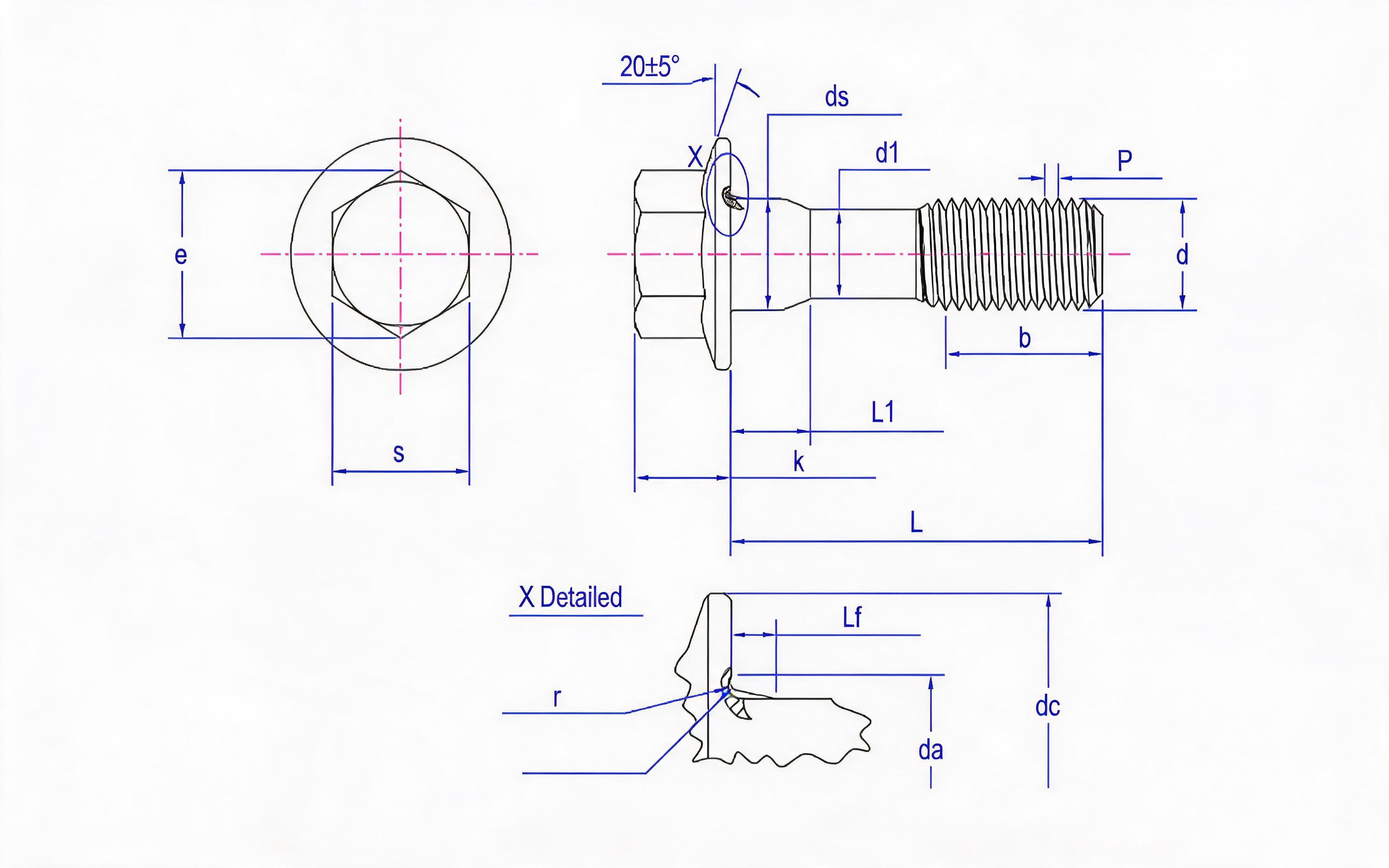 Hexagon flange thin rod bolt (U-shaped) Standard Drawing