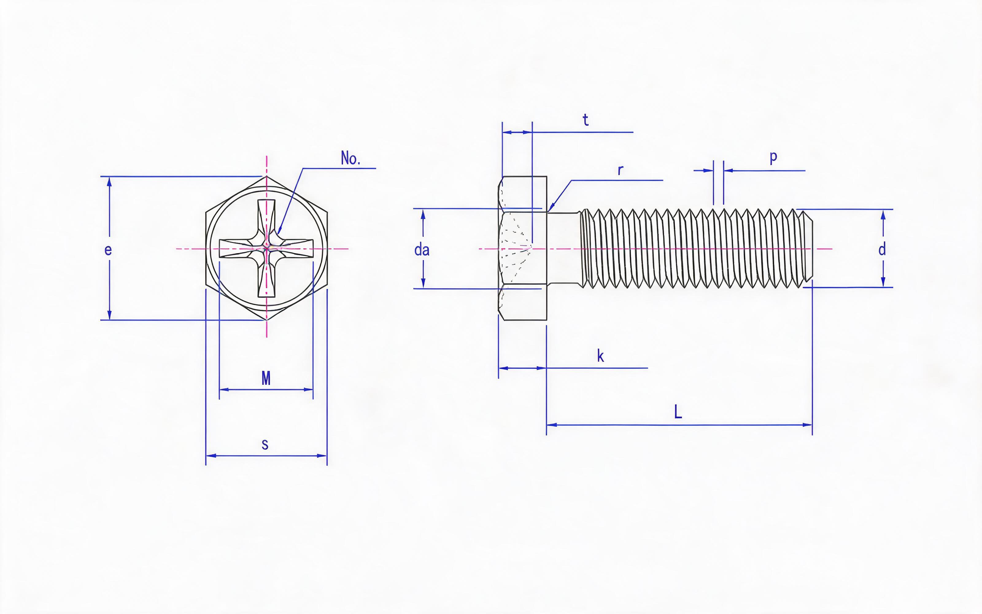 Cross recessed hexagon bolt Standard Drawing