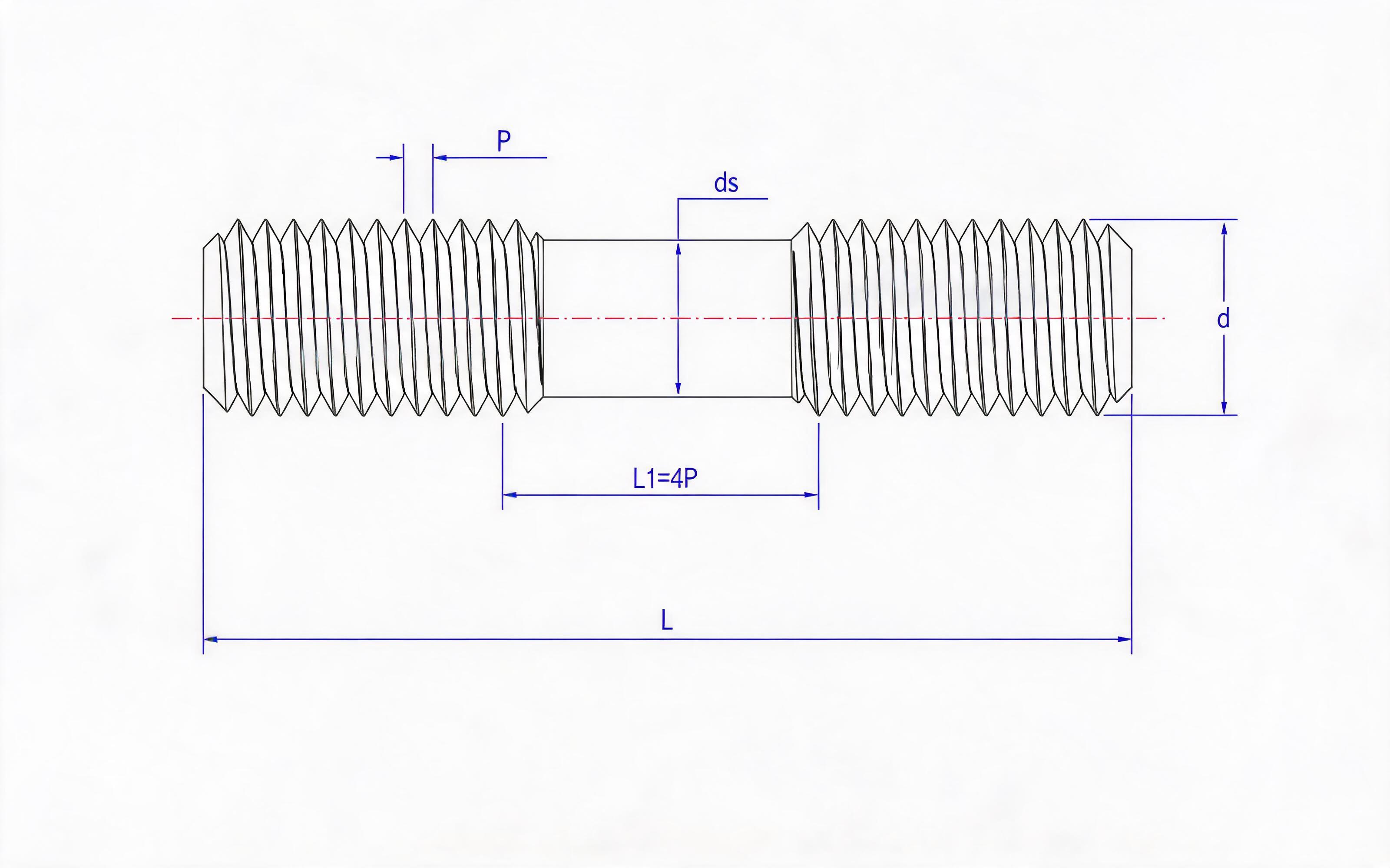 Fasteners for pipe flange connection - equal-length stud (special fastener L ≤ 2b) Standard Drawing