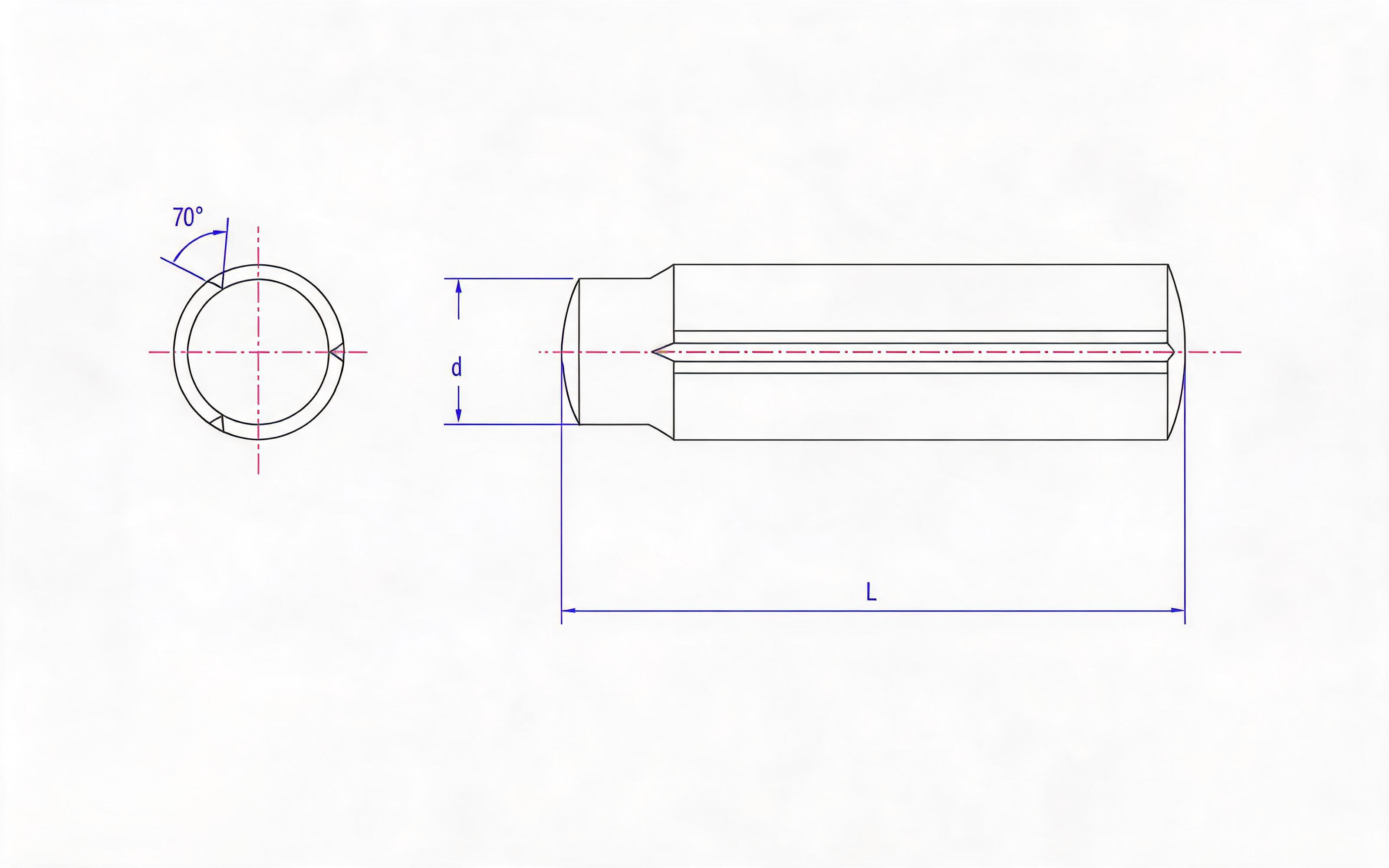 Grooved pin with guide rod and full length parallel groove Standard Drawing