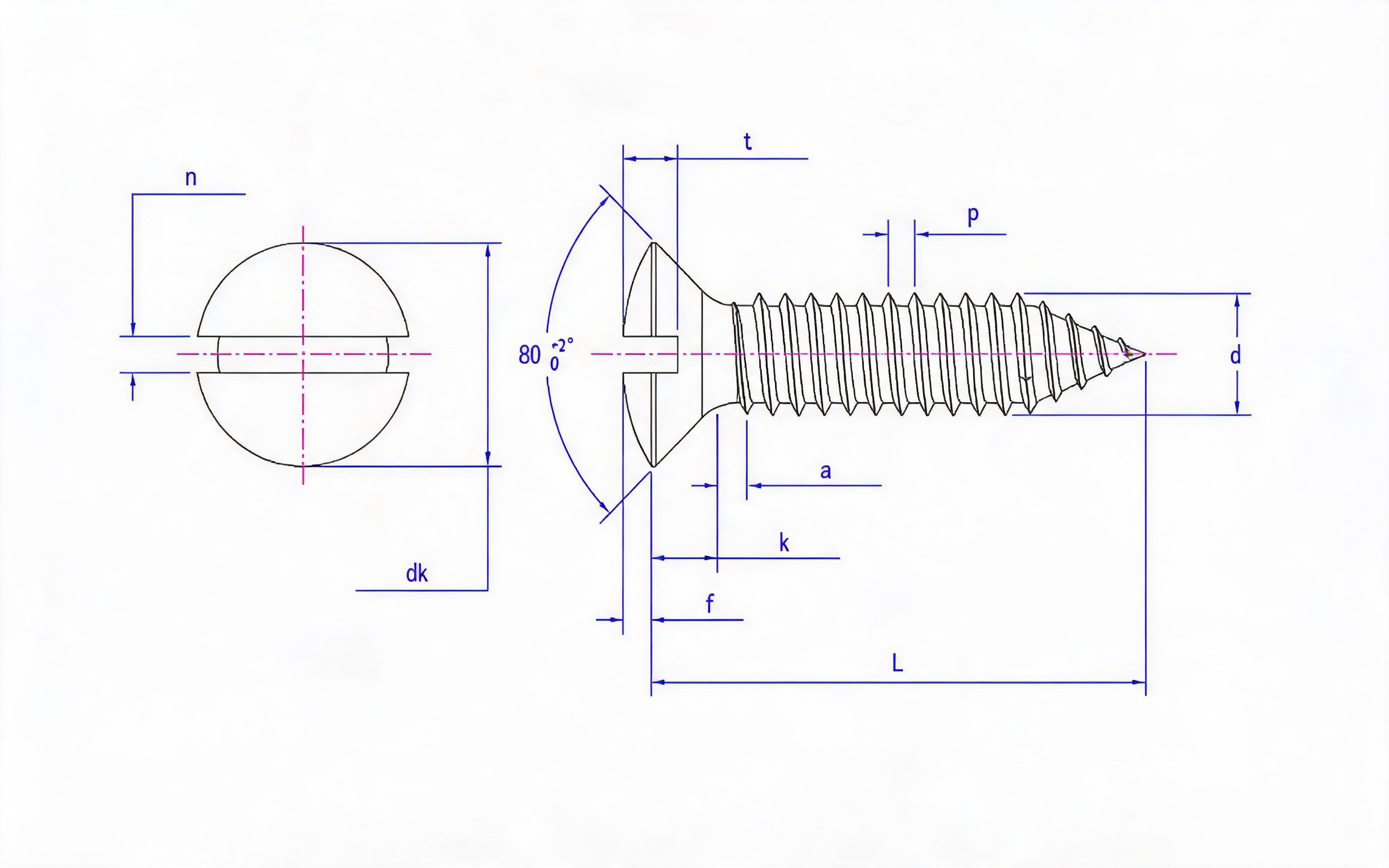 Slotted countersunk head self-tapping screw Type C Standard Drawing