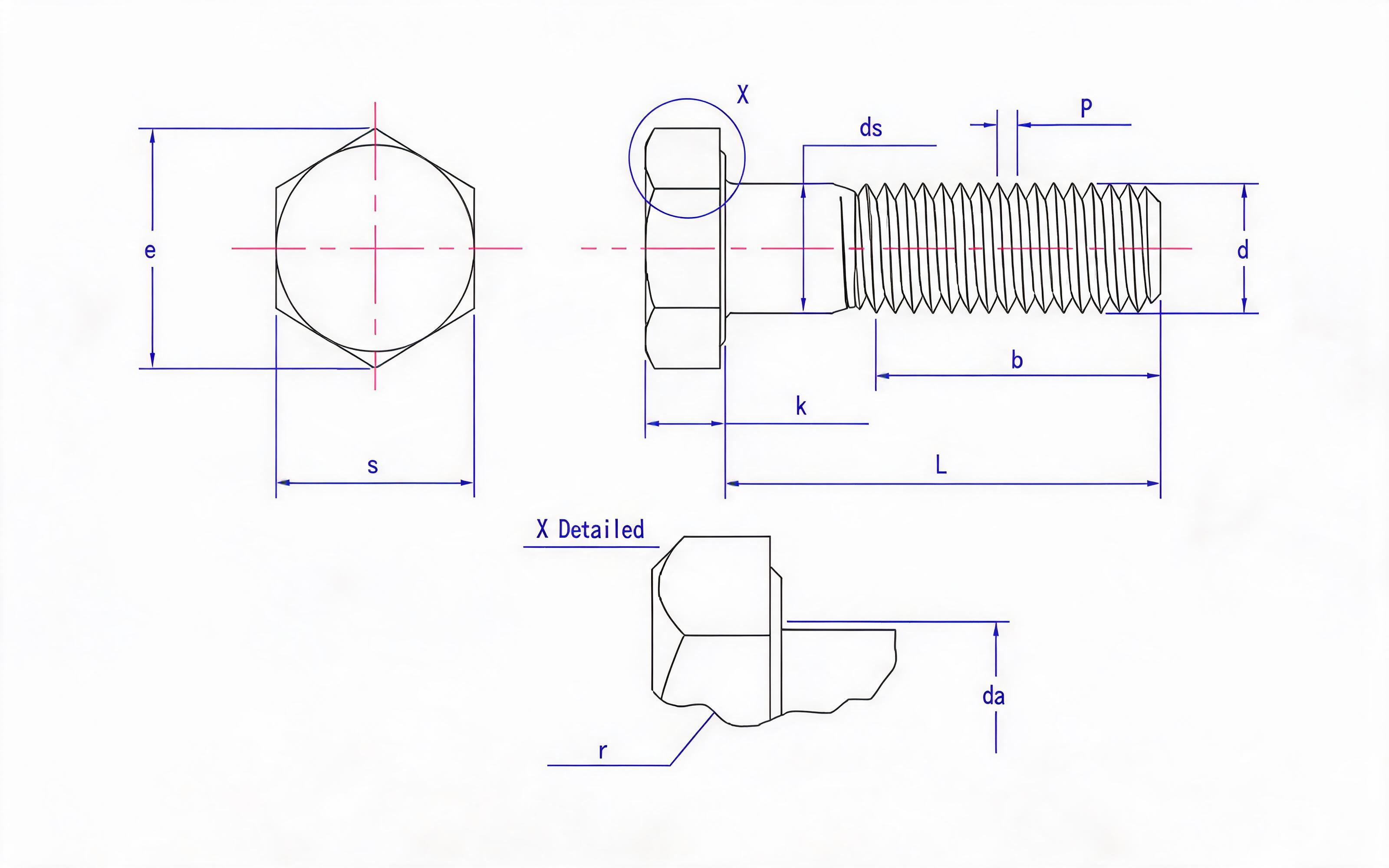 Hexagon head bolt Standard Drawing