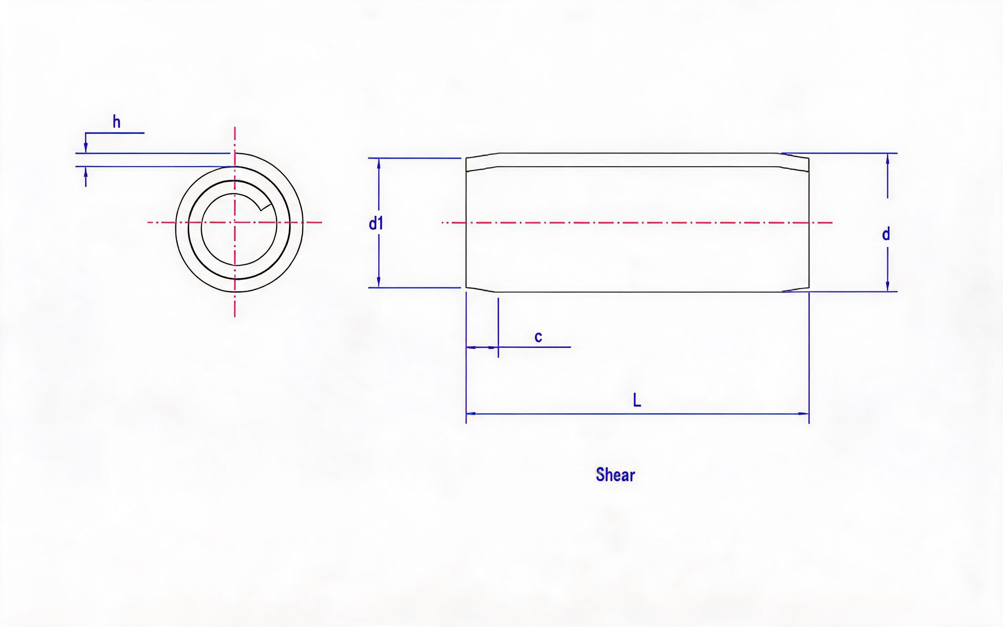 Heavy-duty coiled elastic cylindrical pin (steel and martensitic stainless steel) Standard Drawing