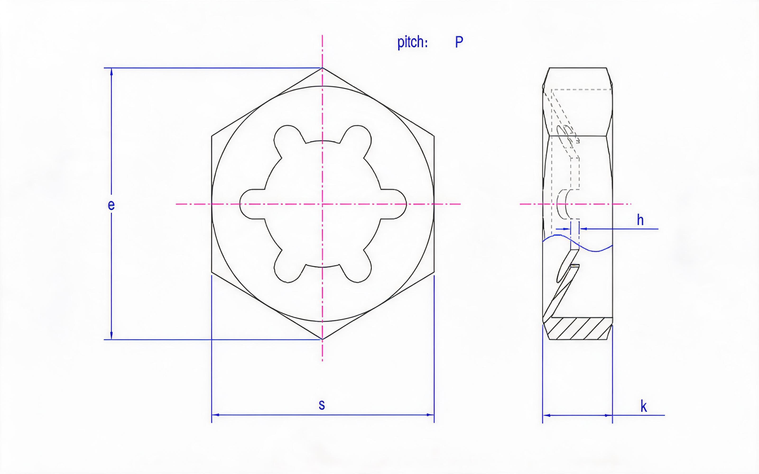 Fastener Nut (Metric Fine Thread Series 3, 9 Lock Thread) Standard Drawing