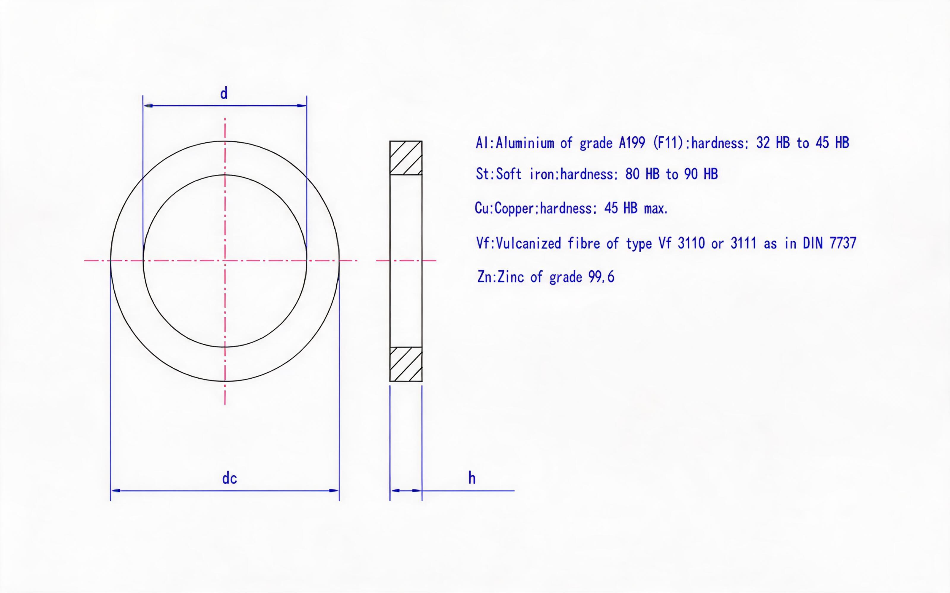Type A Large Seal Washer (Al St Cu Vf Zn) Standard Drawing