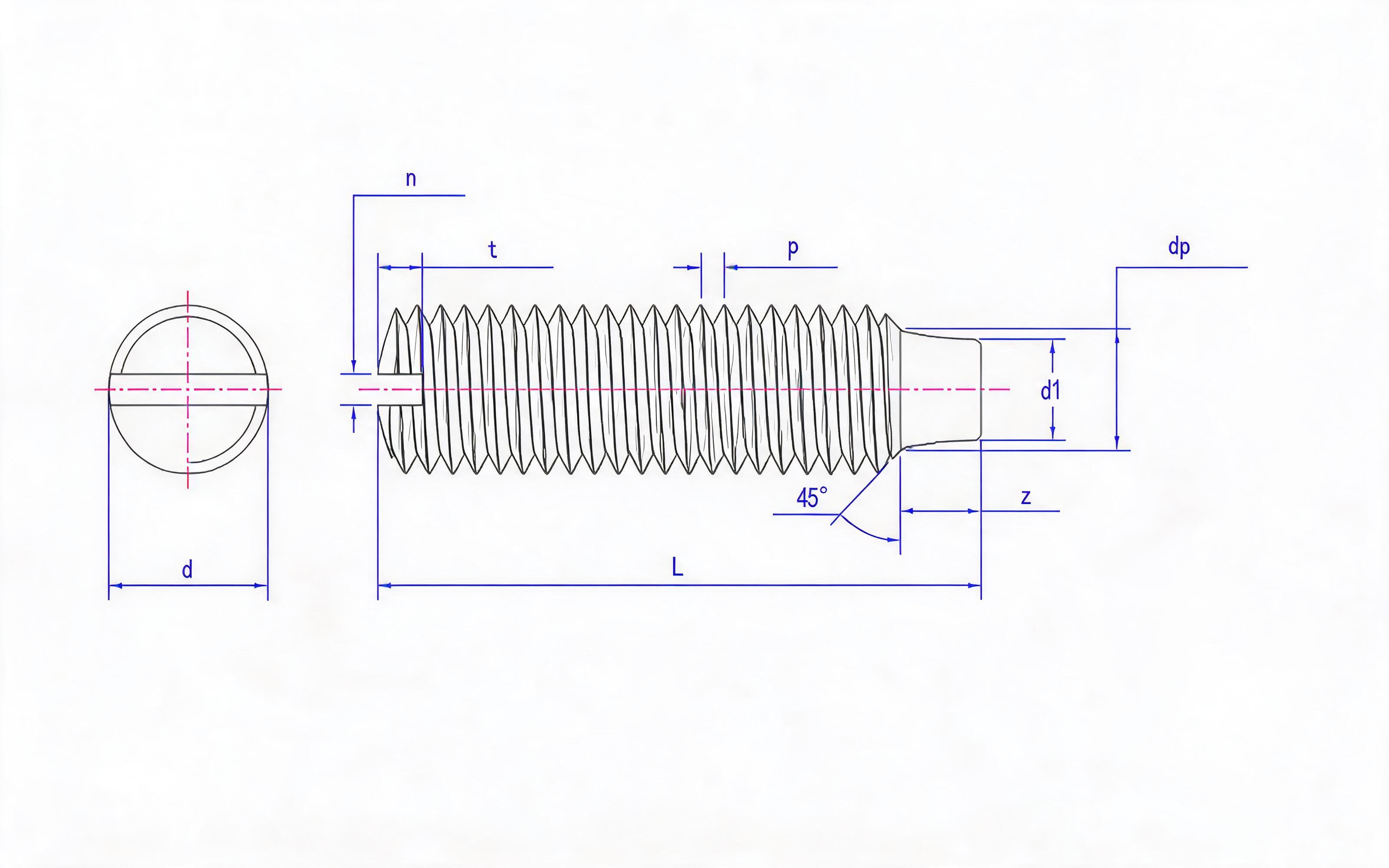 Slotted Cone End Set Screw Standard Drawing