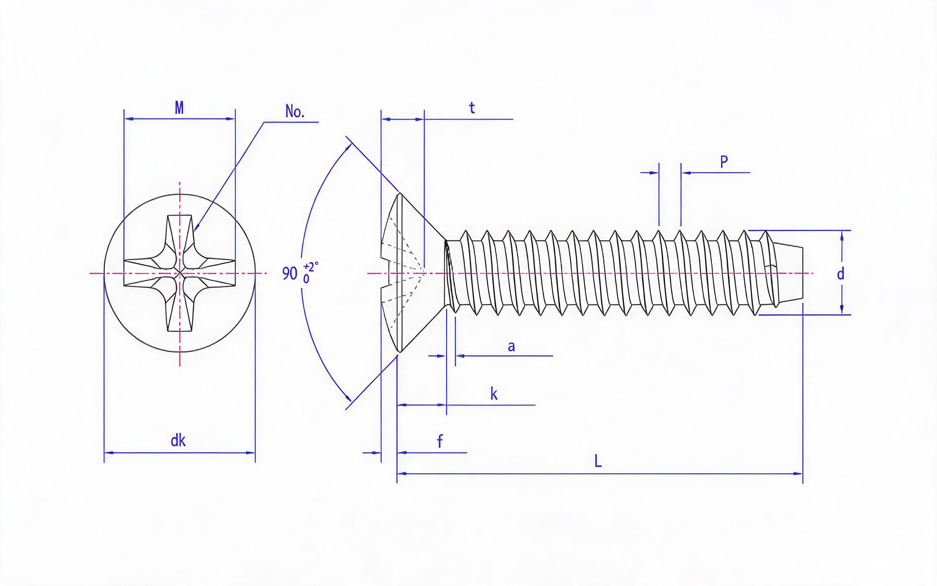 Cross recessed countersunk head self-tapping screw F-type Standard Drawing