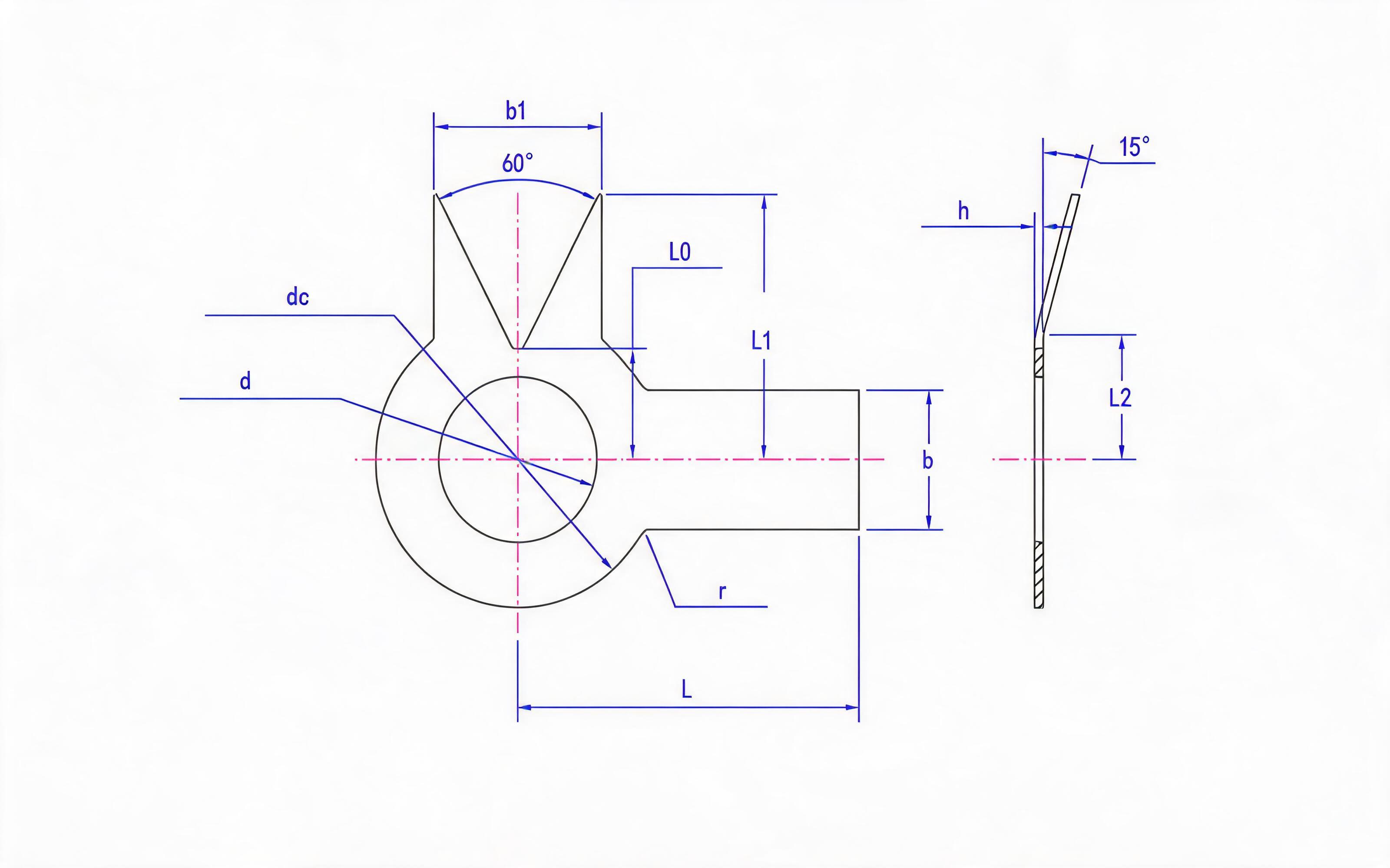 ANGULAR VERTICAL SINGLE LUG STOP WASHER Standard Drawing