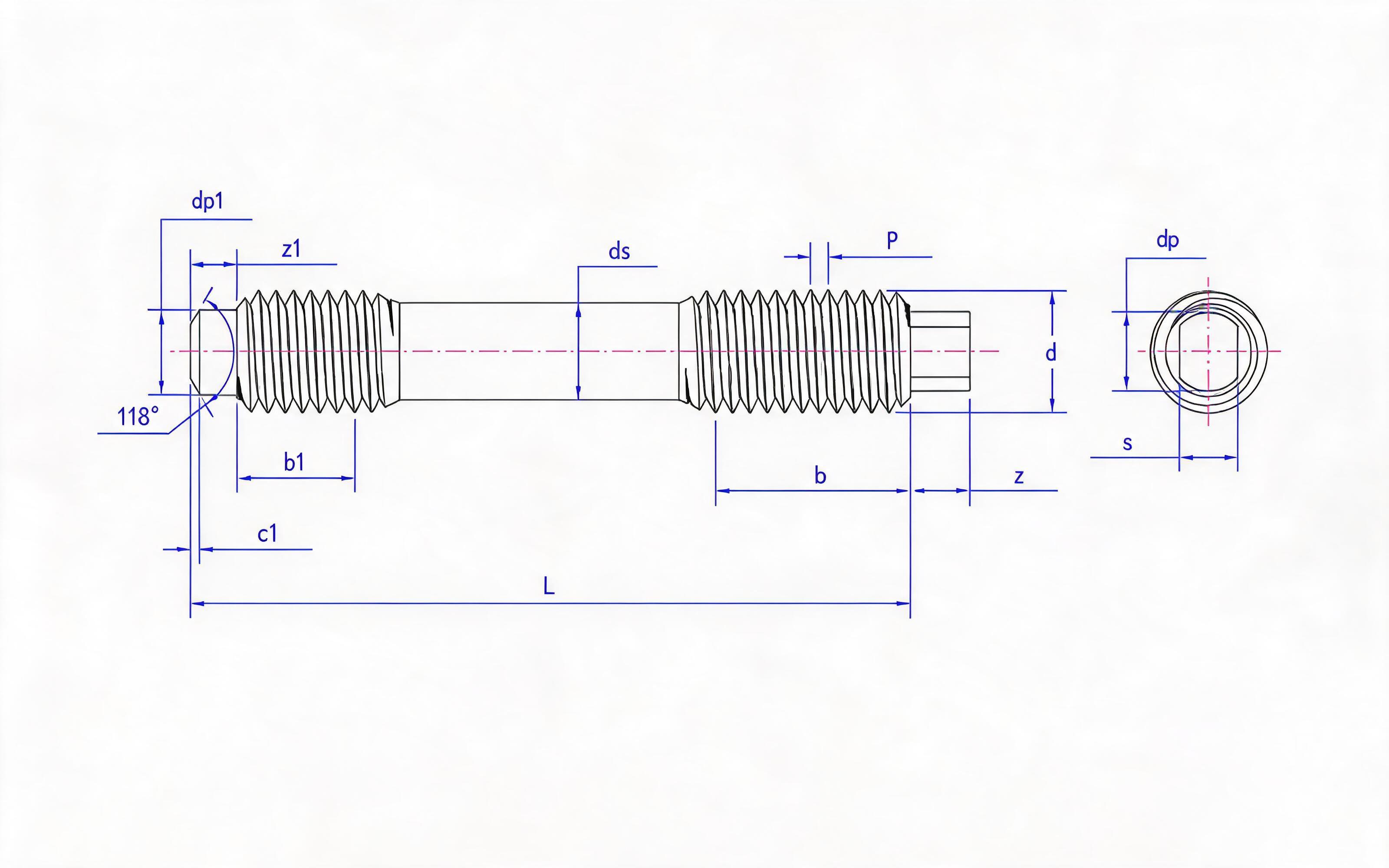 Type C and LW Double-head Long Thread Studs (d ≤ 56mm) Table 2 Standard Drawing