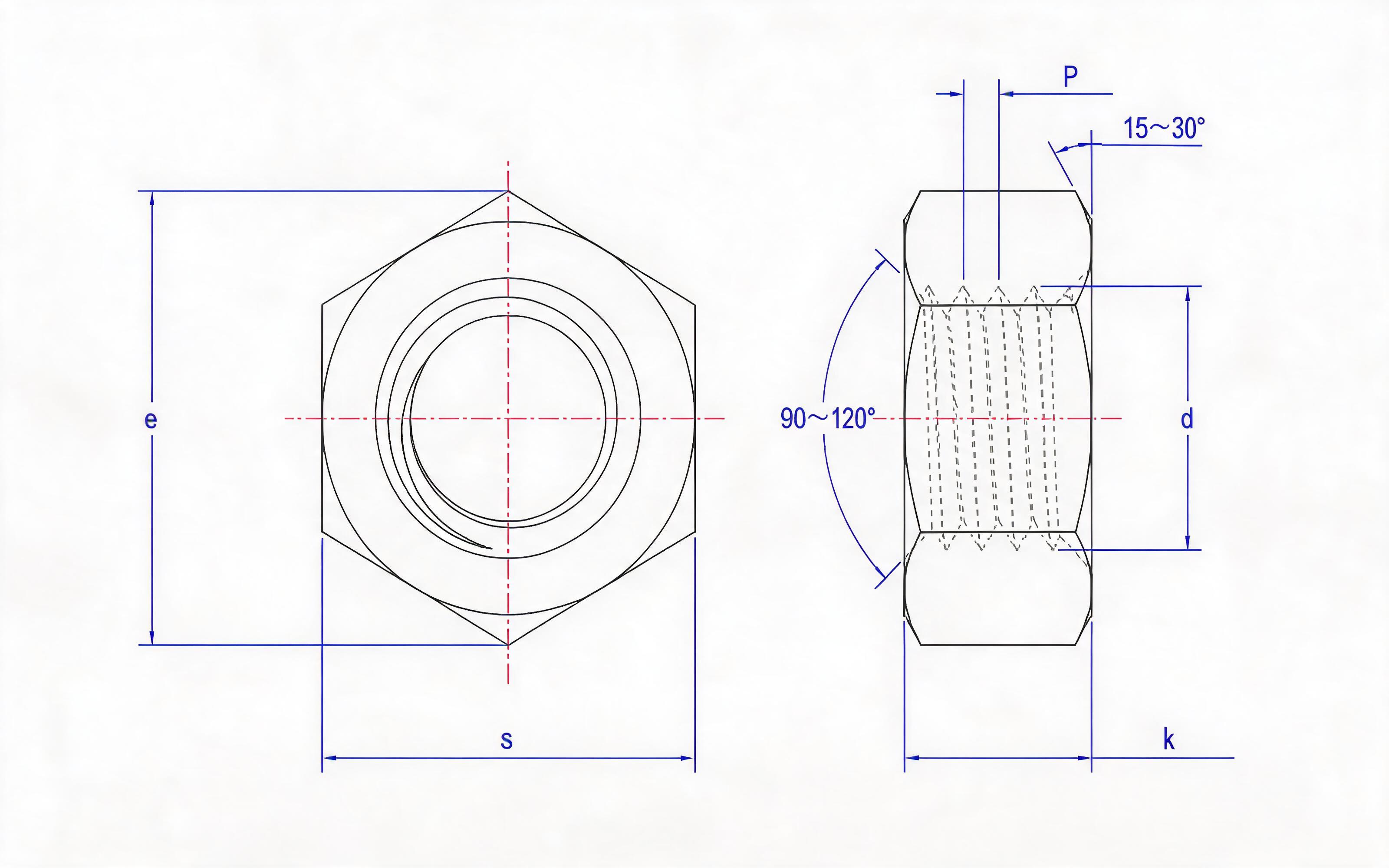 Type 2 hexagon fine thread nut Standard Drawing