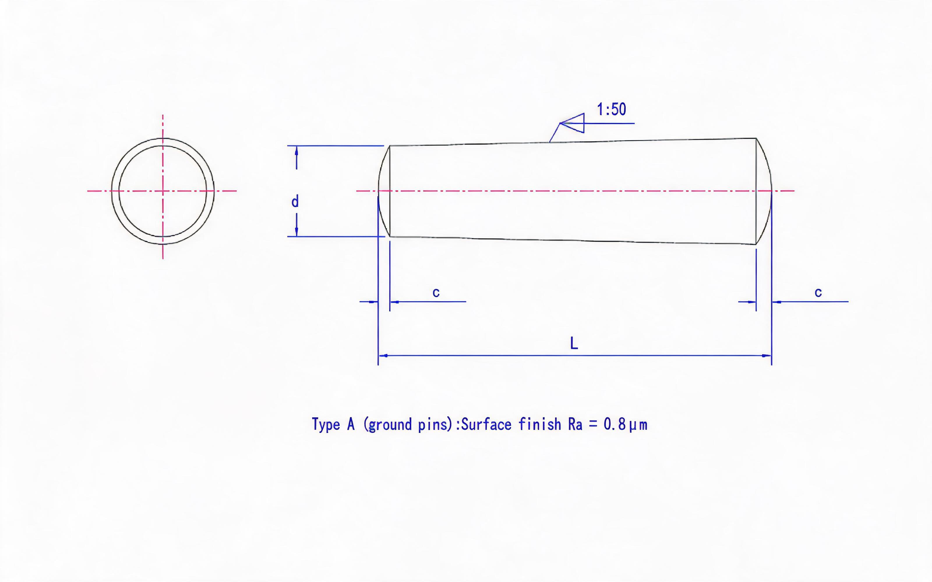 Unhardened taper pin (Type A) Standard Drawing