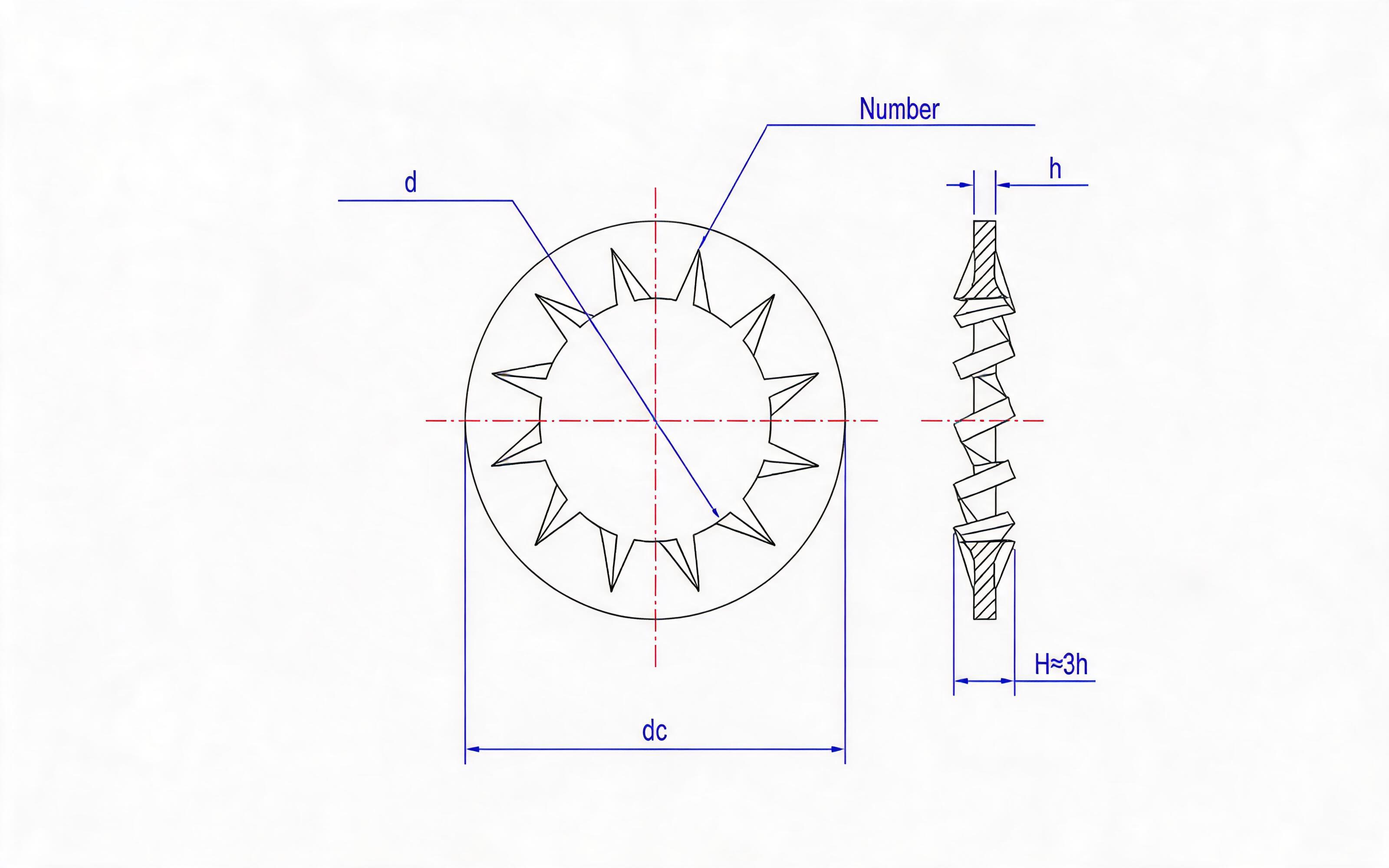 Internal serrated lock washer Standard Drawing
