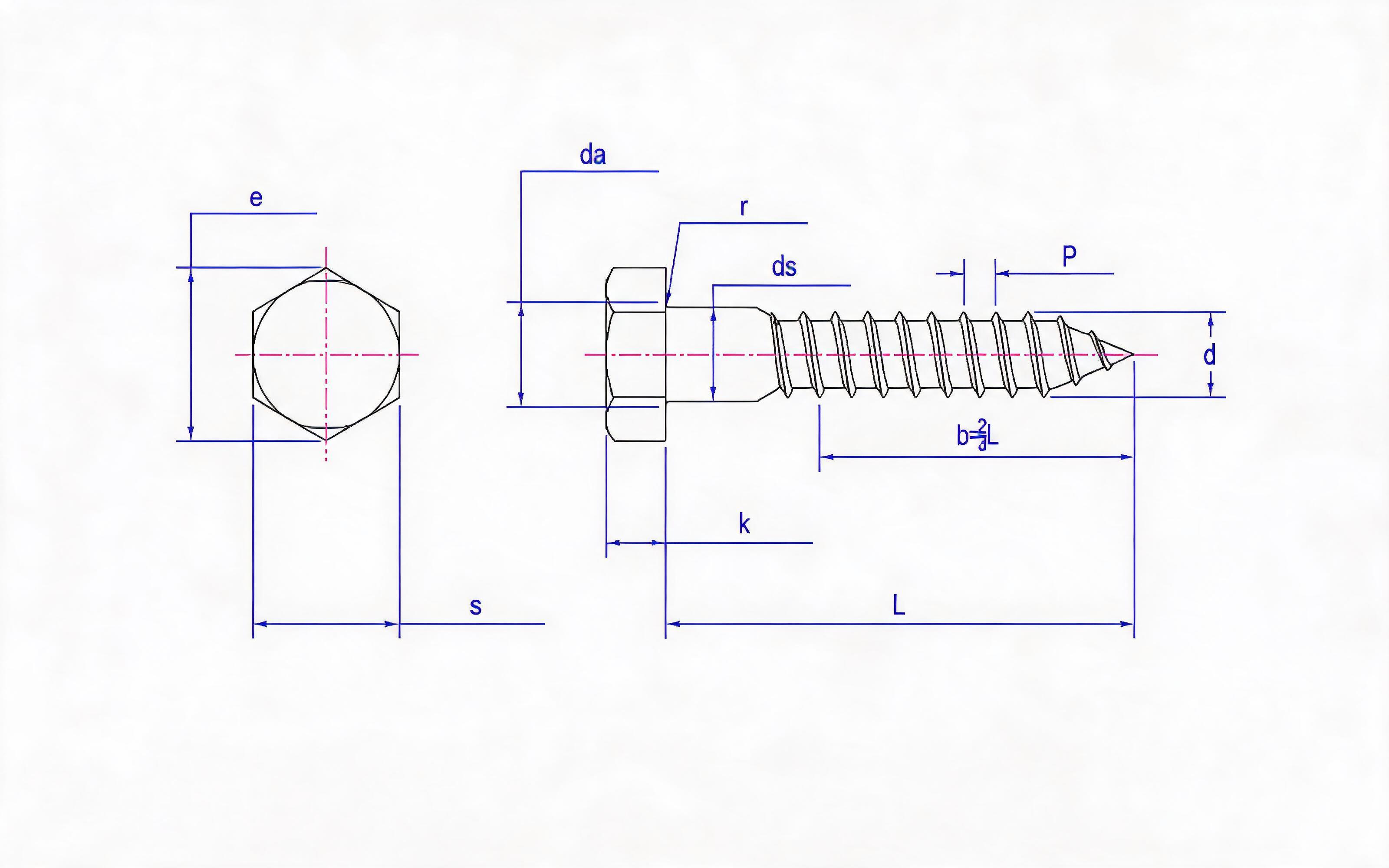 Hexagon head wood screw Standard Drawing