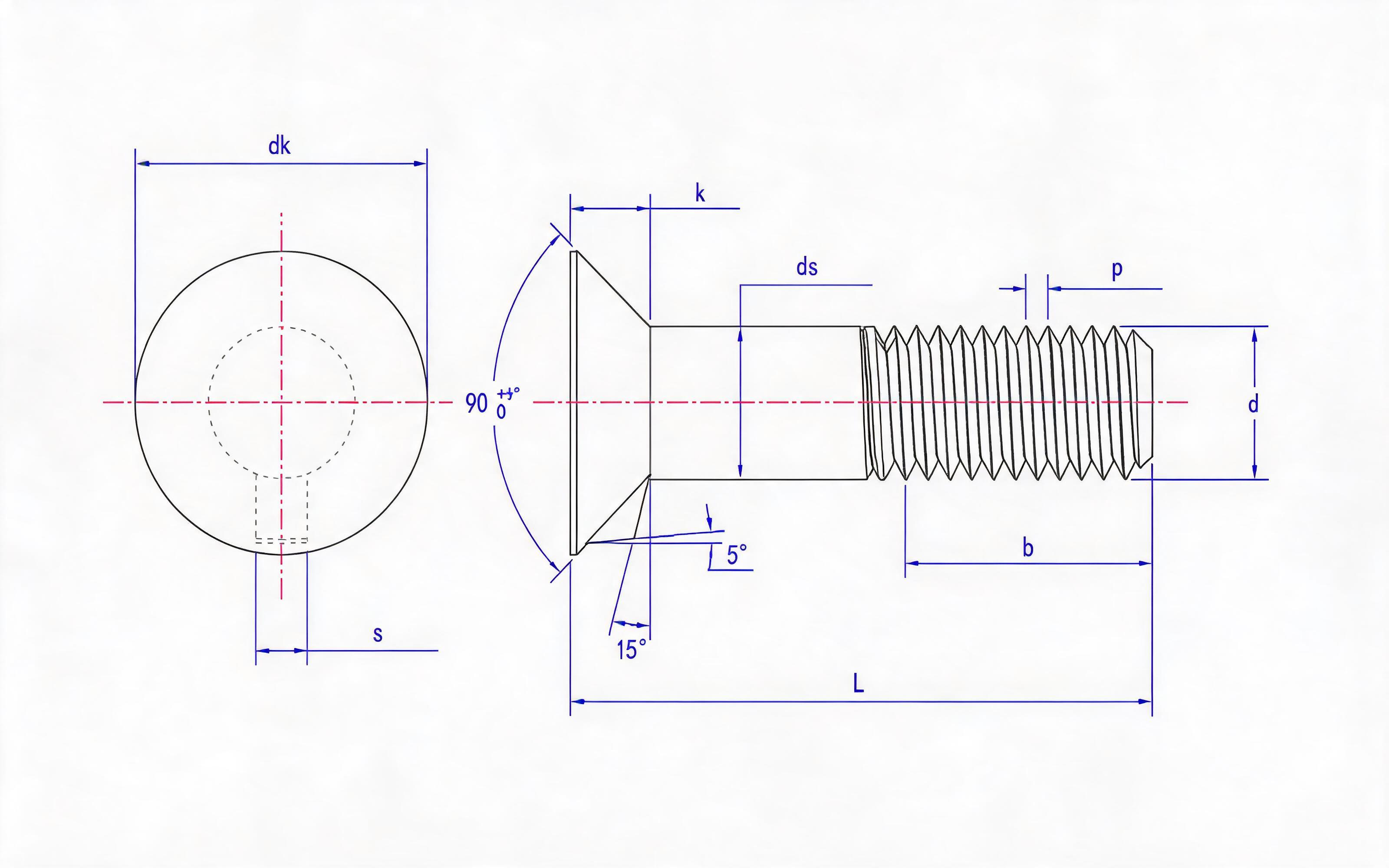 Countersunk head mortise bolt Standard Drawing