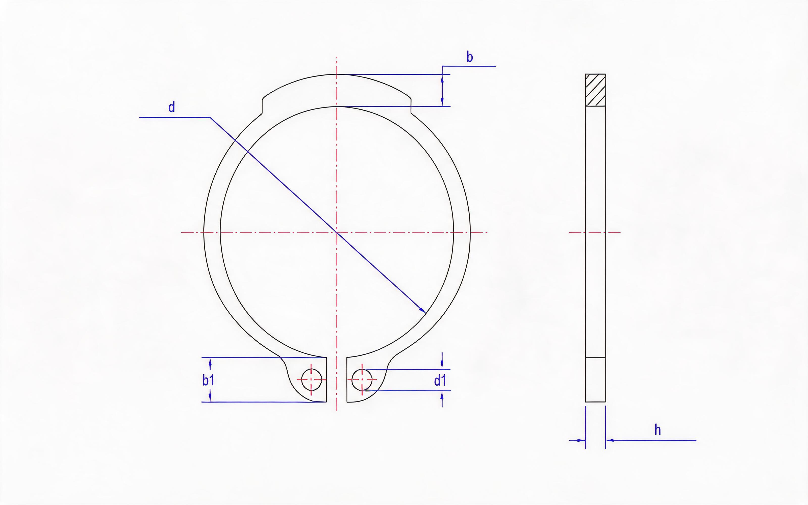 Retaining ring for heavy shaft (Fig. 2, 9 ＜ d ≤ 300mm) Standard Drawing