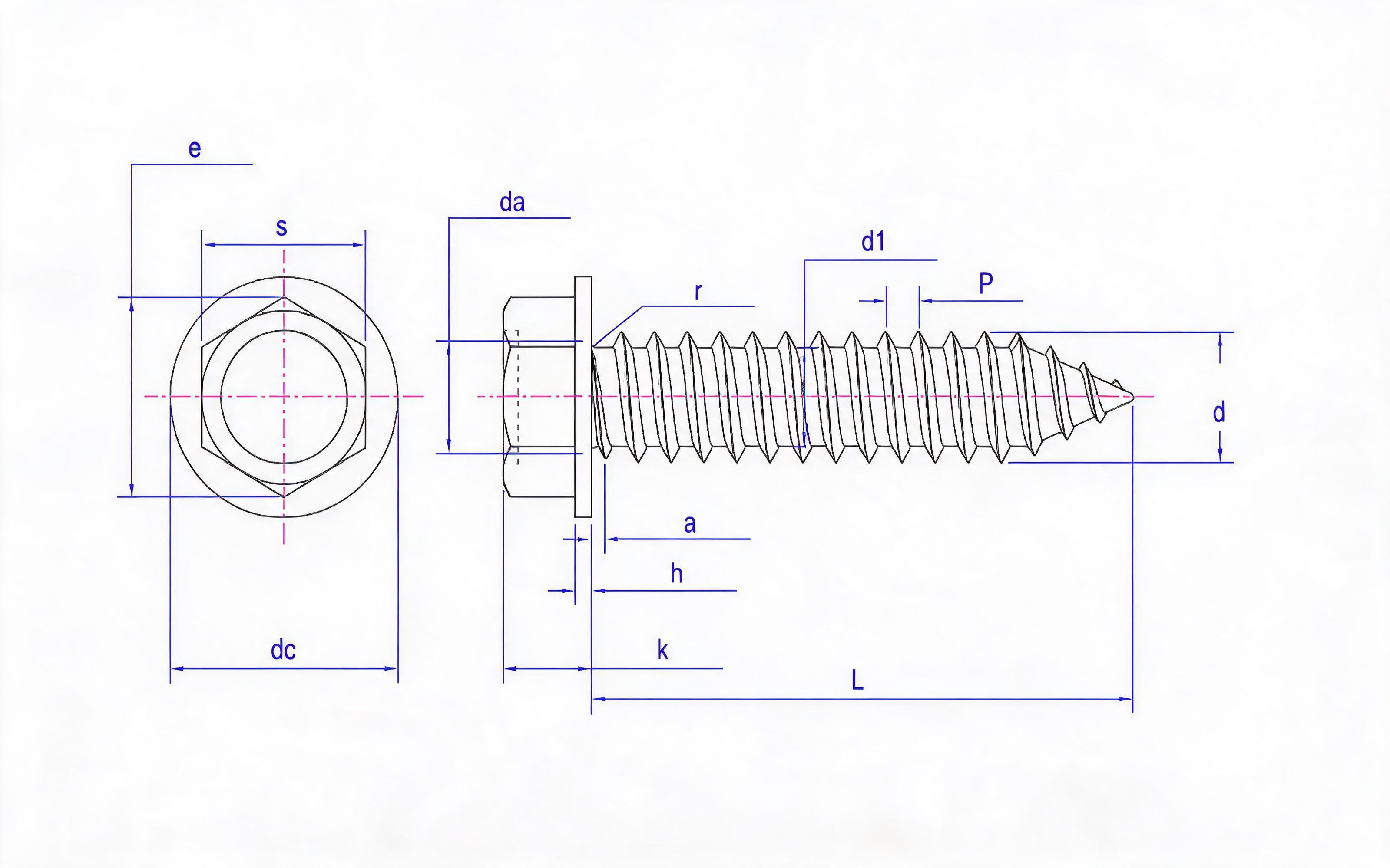 Hexagon flange self-tapping screw R type Standard Drawing