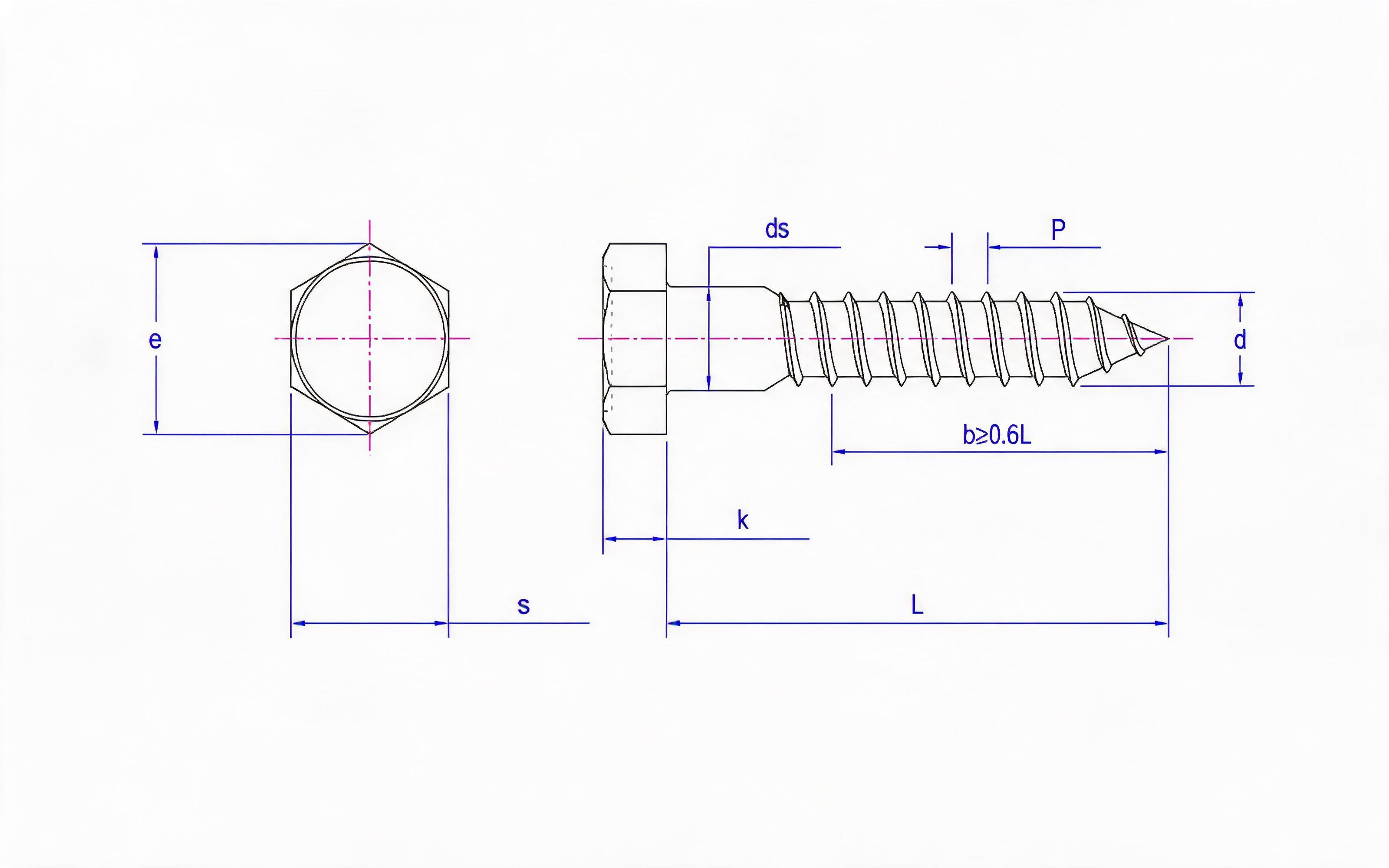 Hexagon head wood screw Standard Drawing