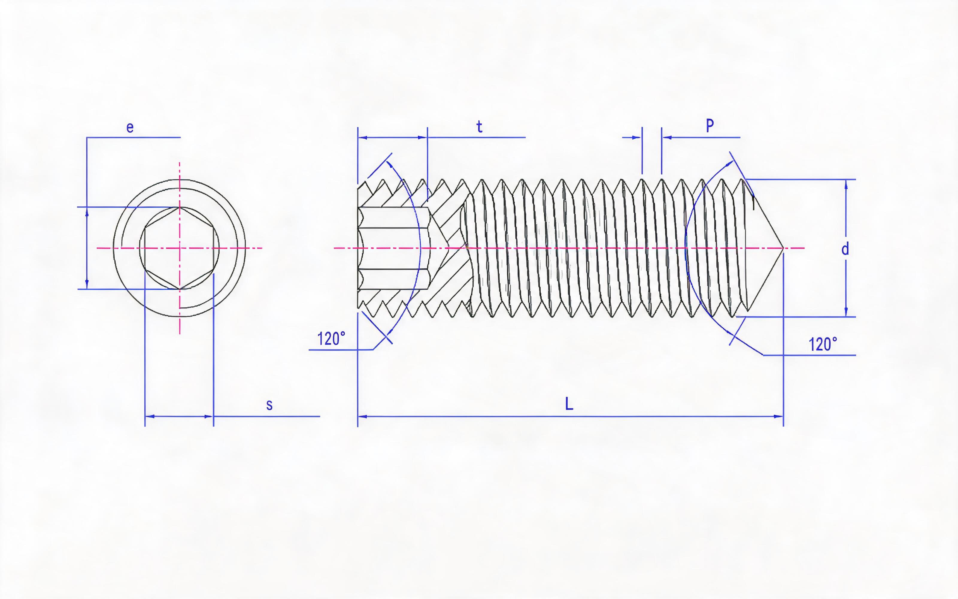 Hexagon cone end set screw Standard Drawing