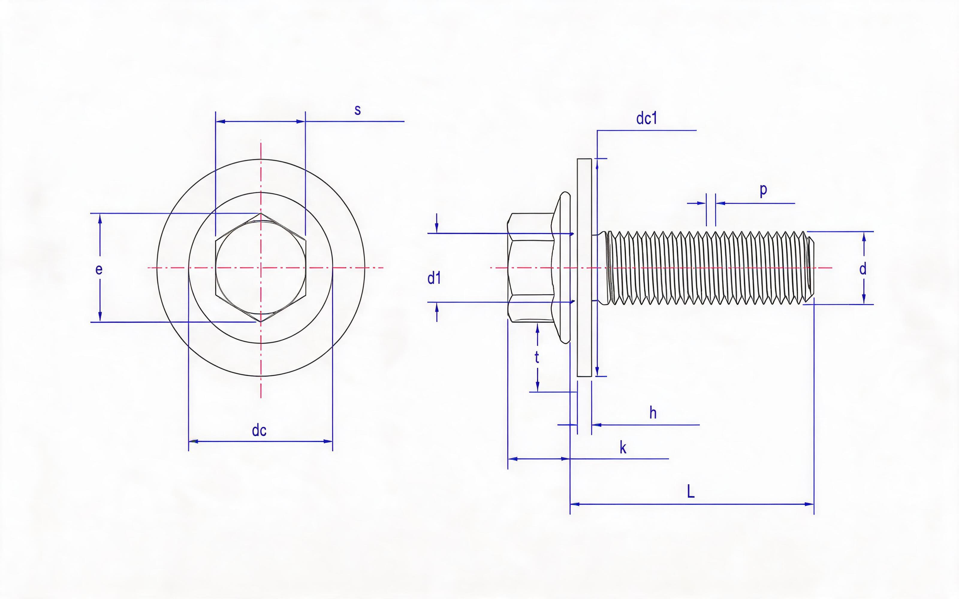 Hexagon flange bolt (U-shaped) and large flat washer combination Standard Drawing