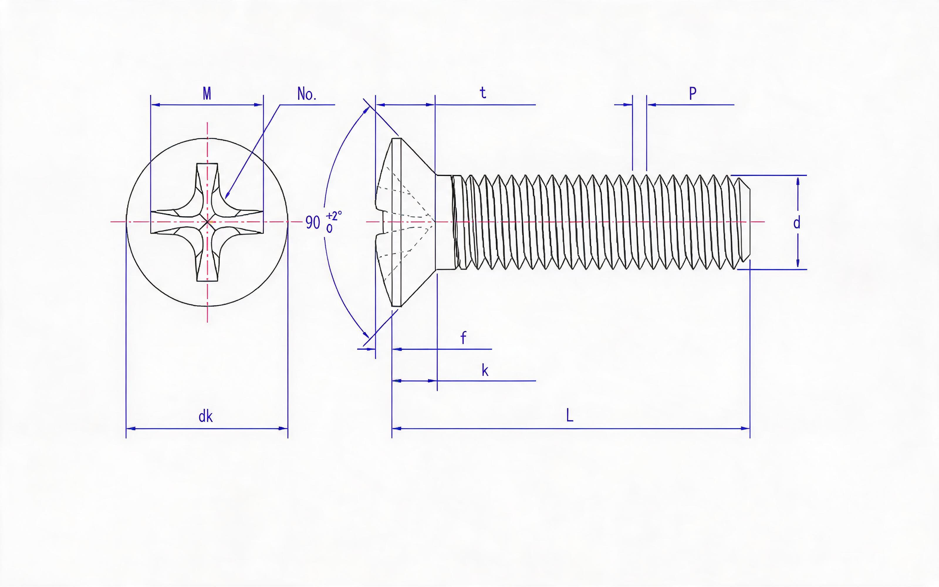Cross recessed countersunk head screw (H-groove) Standard Drawing