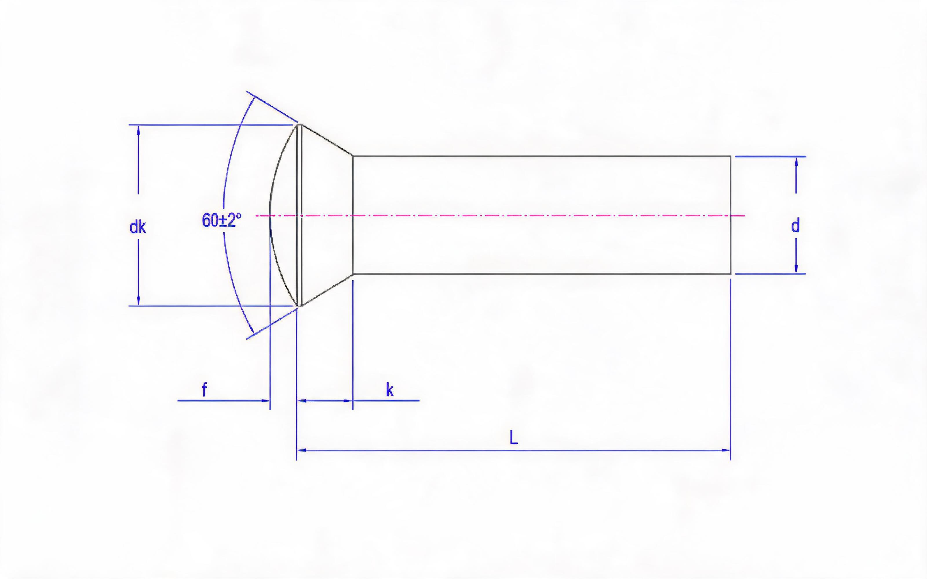 Black countersunk head rivet Standard Drawing