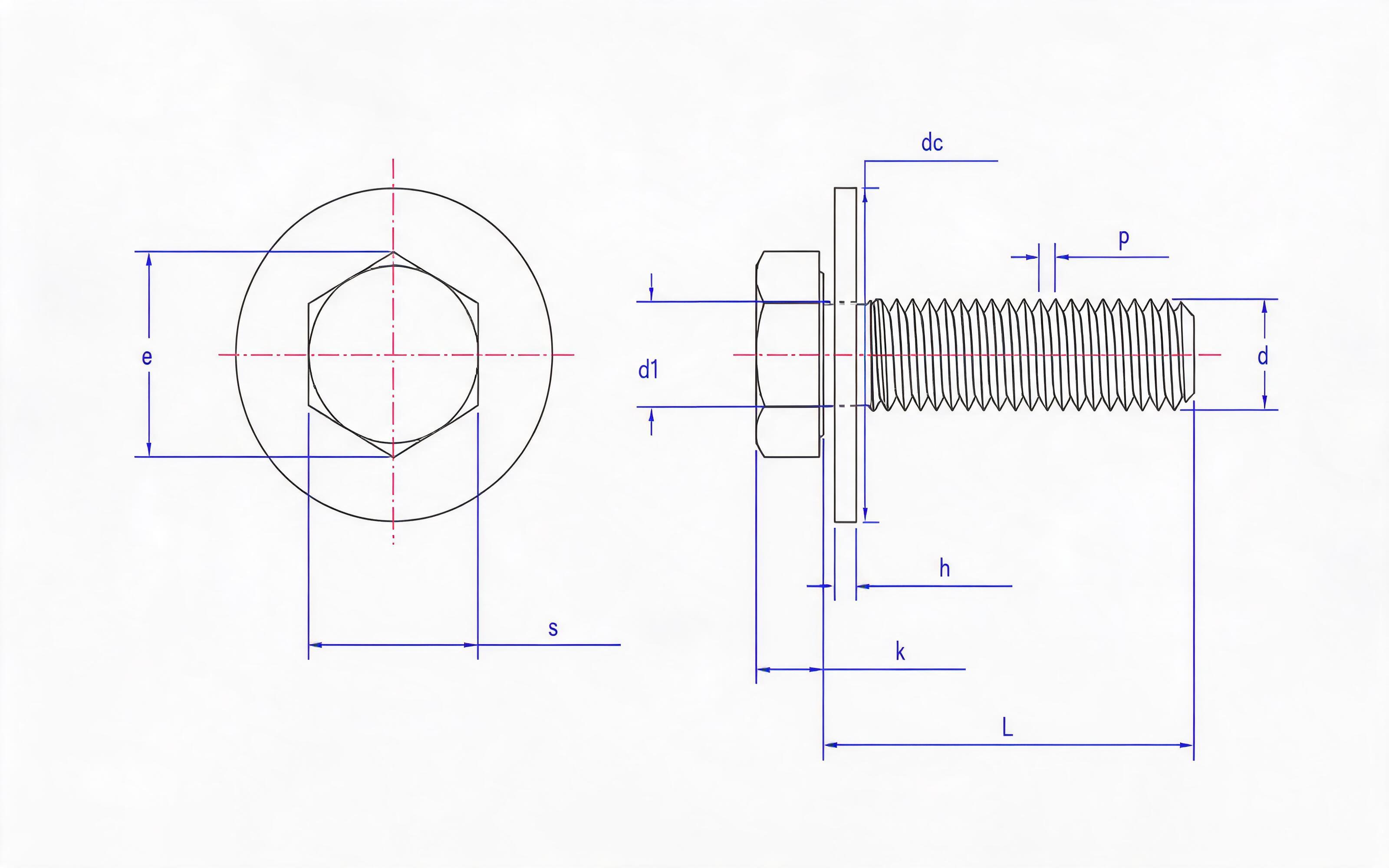 Hexagon bolt and large flat washer combination (ISO 4014) Standard Drawing