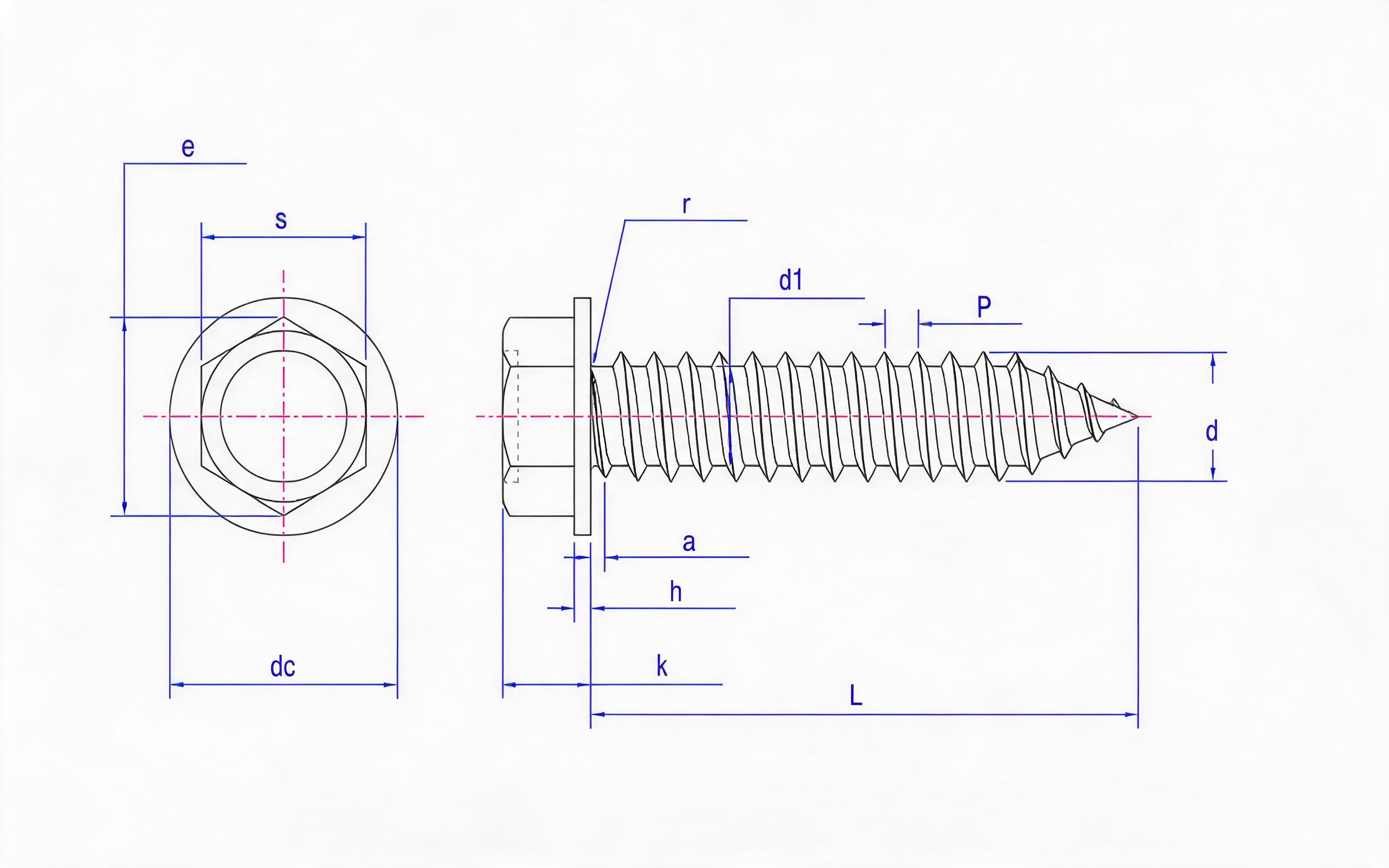 Hexagon head self-tapping screw type C Standard Drawing