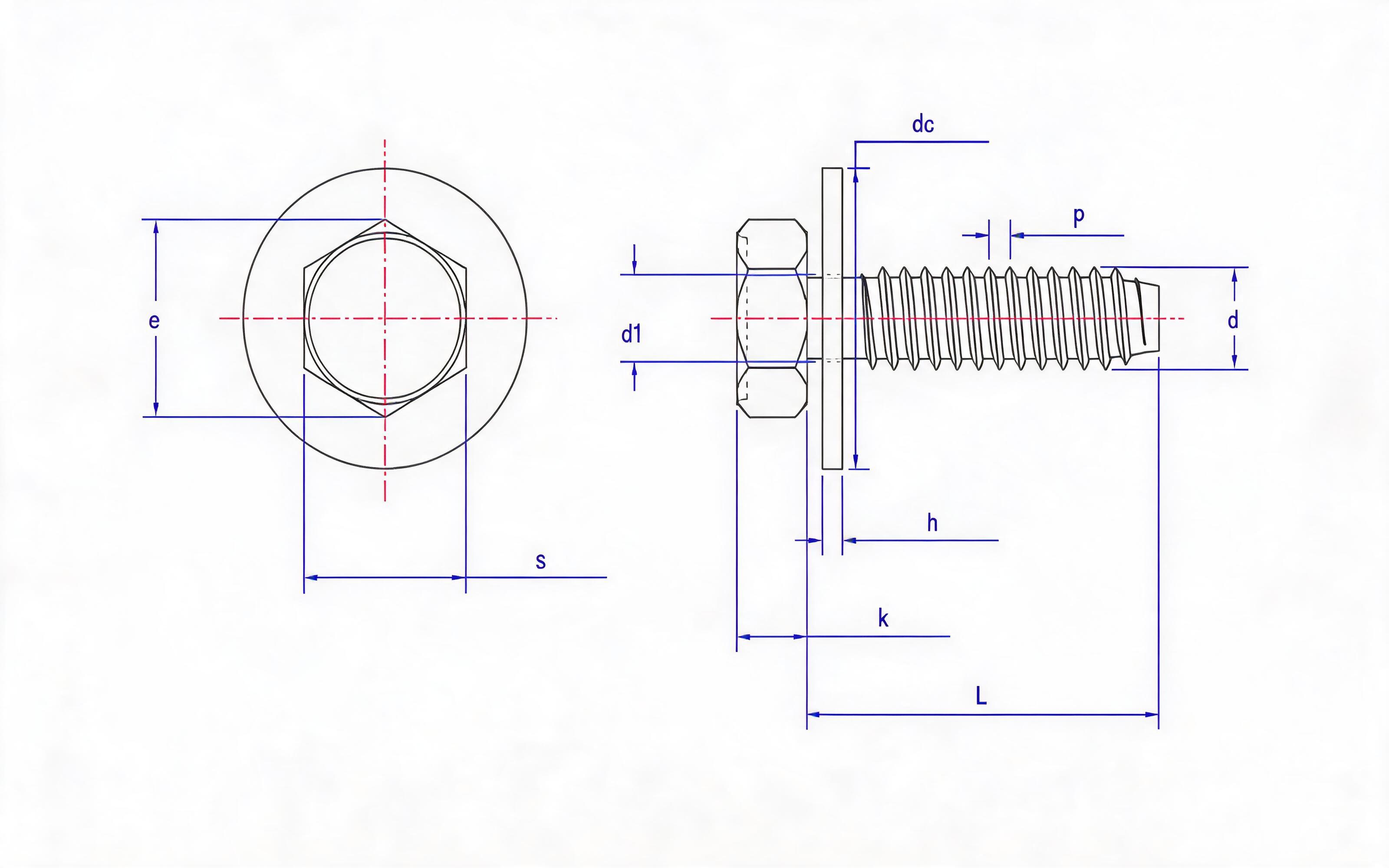 Hexagon self-tapping screw and large flat washer combination type F Standard Drawing