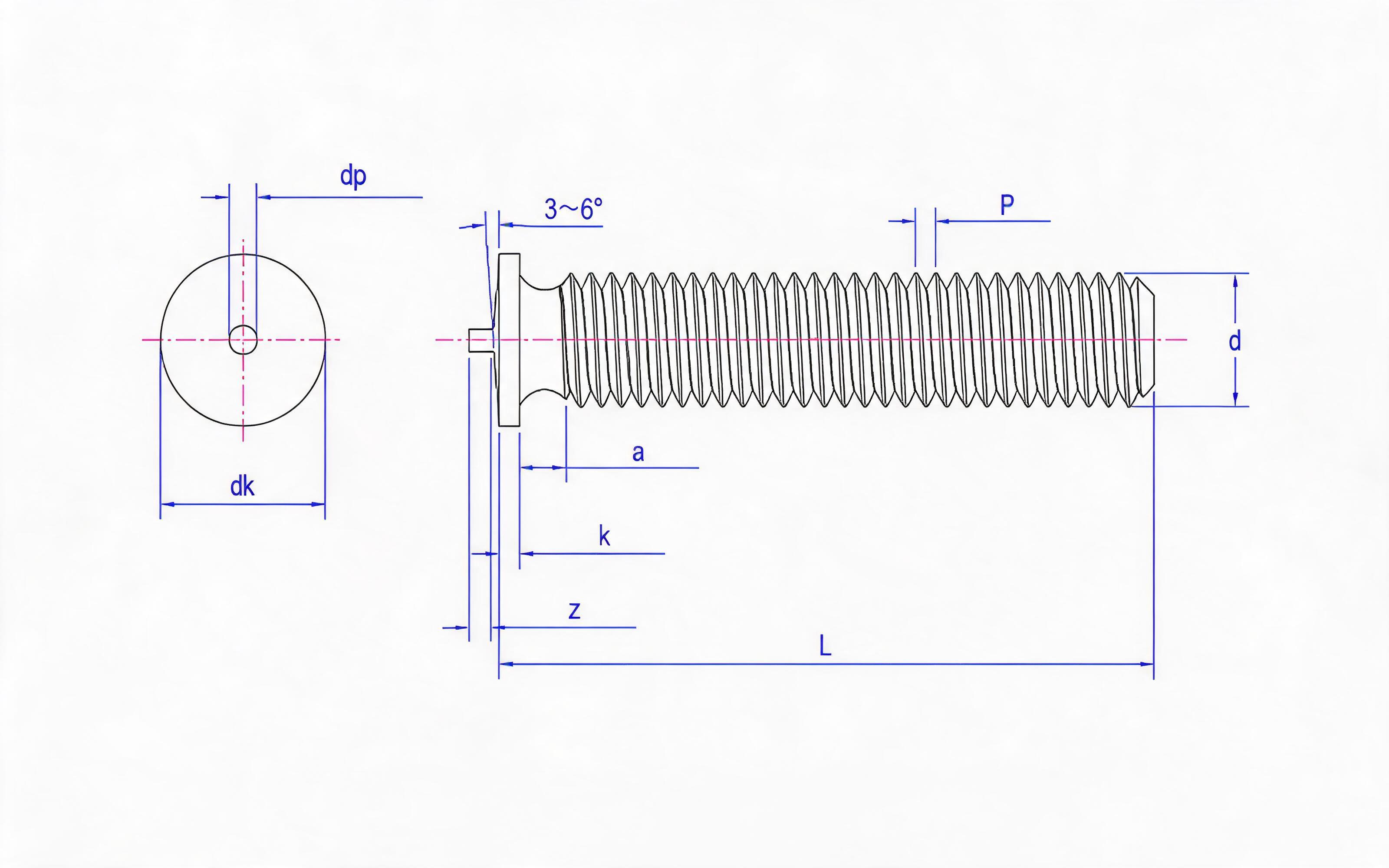 Type A welding stud for energy storage welding Standard Drawing