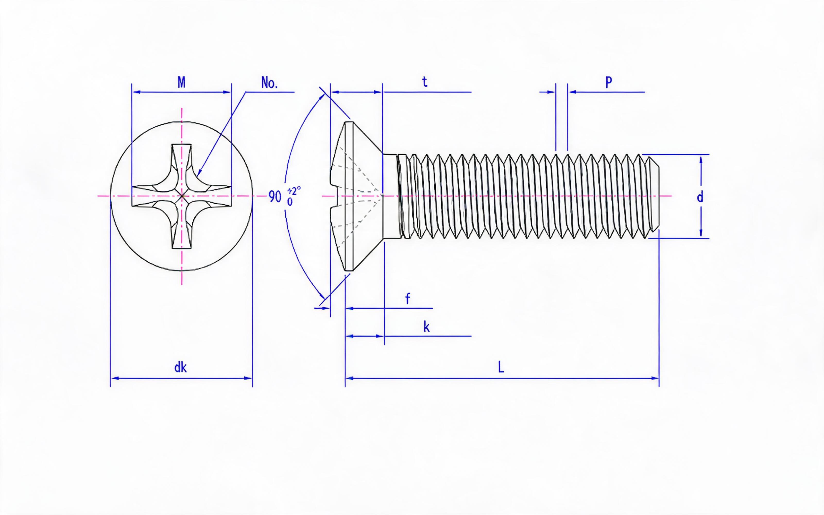 Cross recessed countersunk head screw (H-groove) Standard Drawing