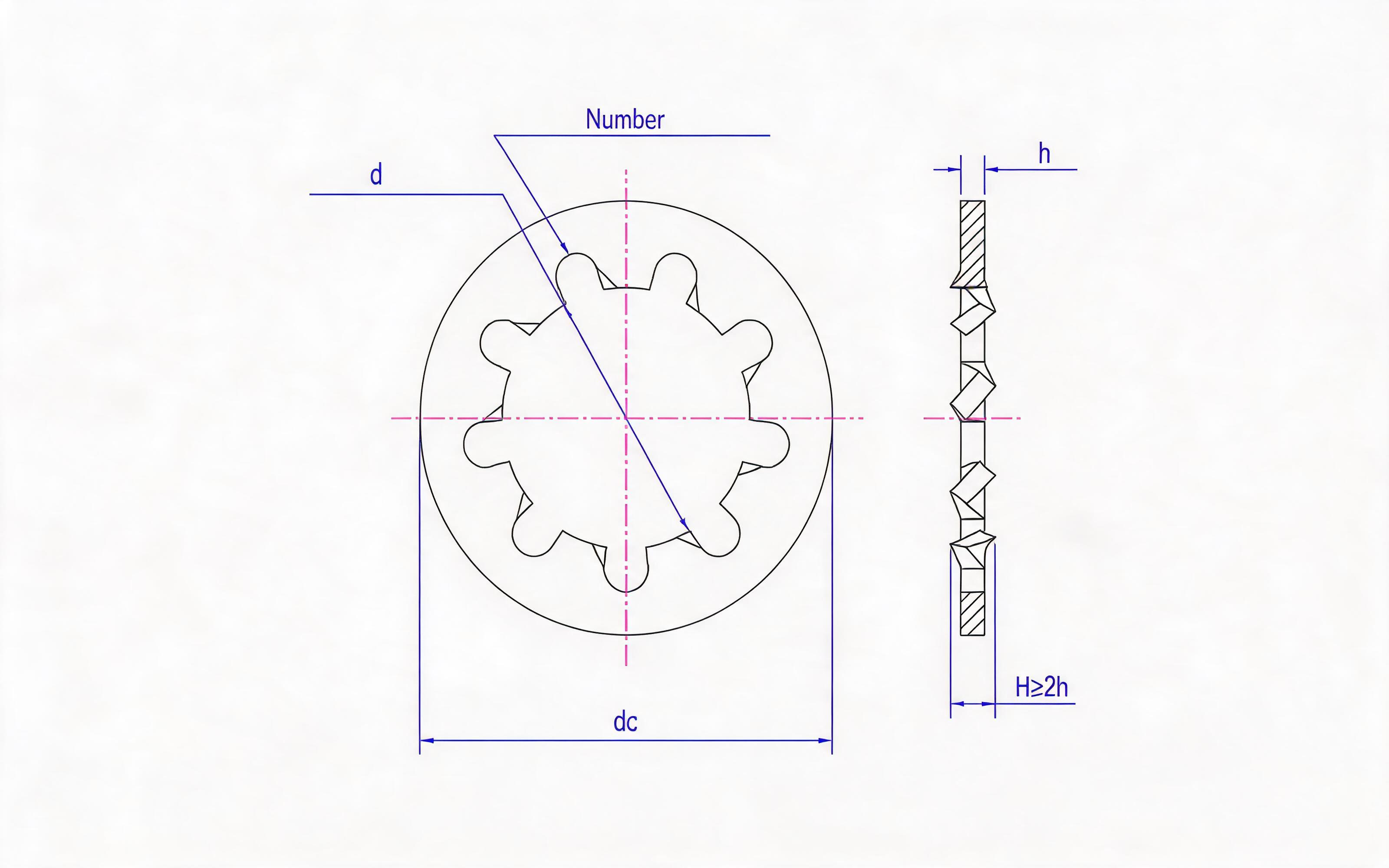 Internal toothed lock washer (J-type) Standard Drawing