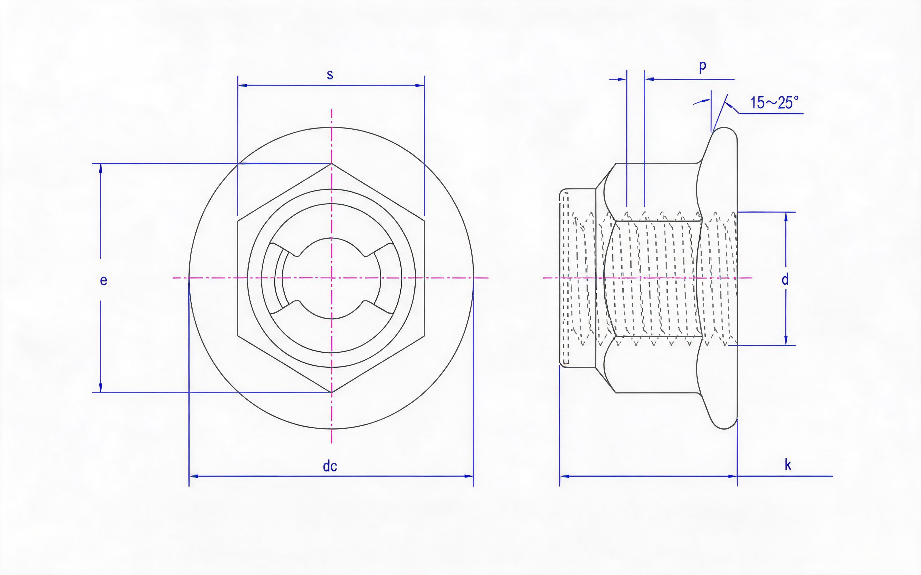 Type 2 sheet metal insert hexagon flange lock nut Standard Drawing
