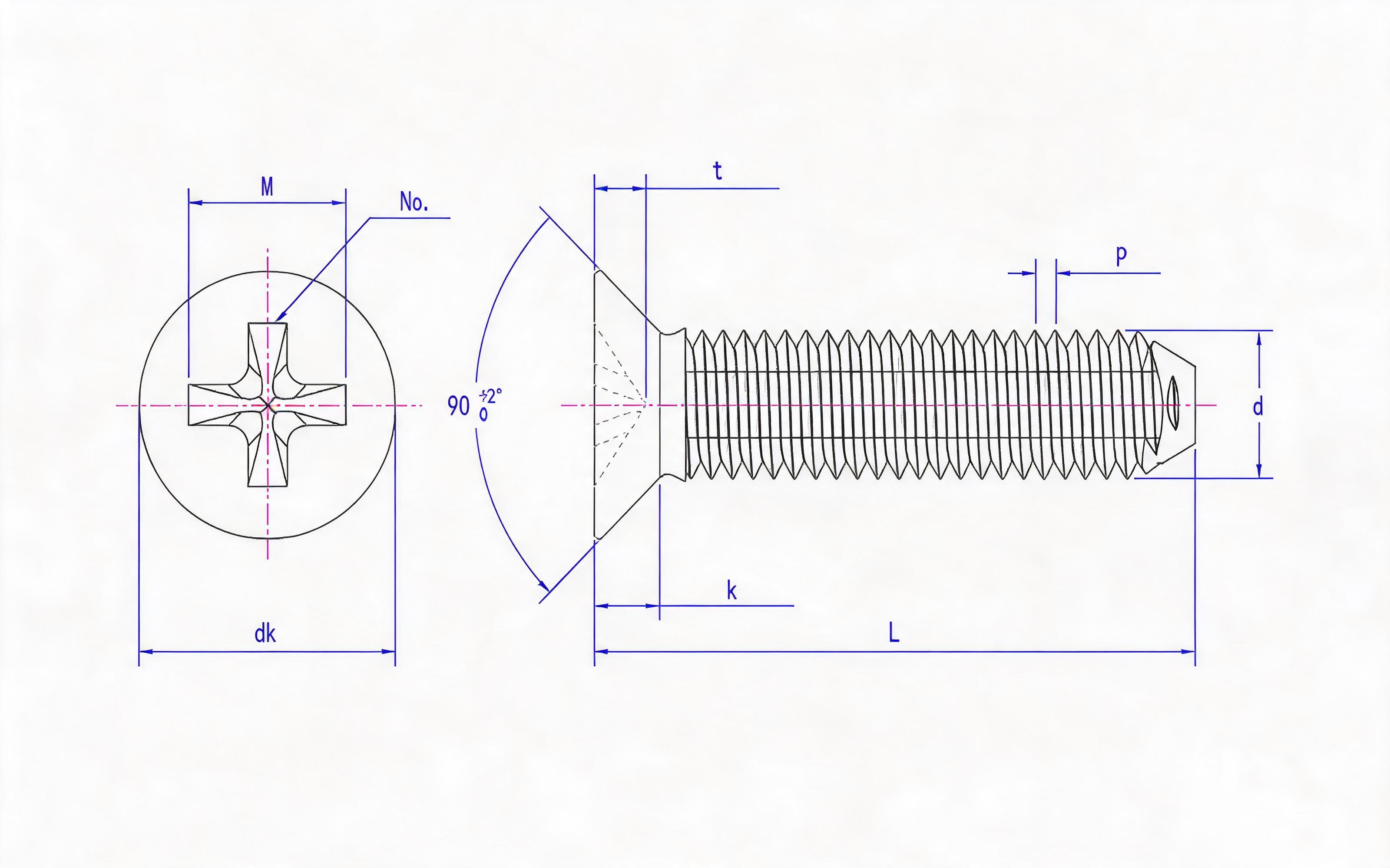 Deep Cross recessed countersunk head triangle lock screw (Type H) Standard Drawing