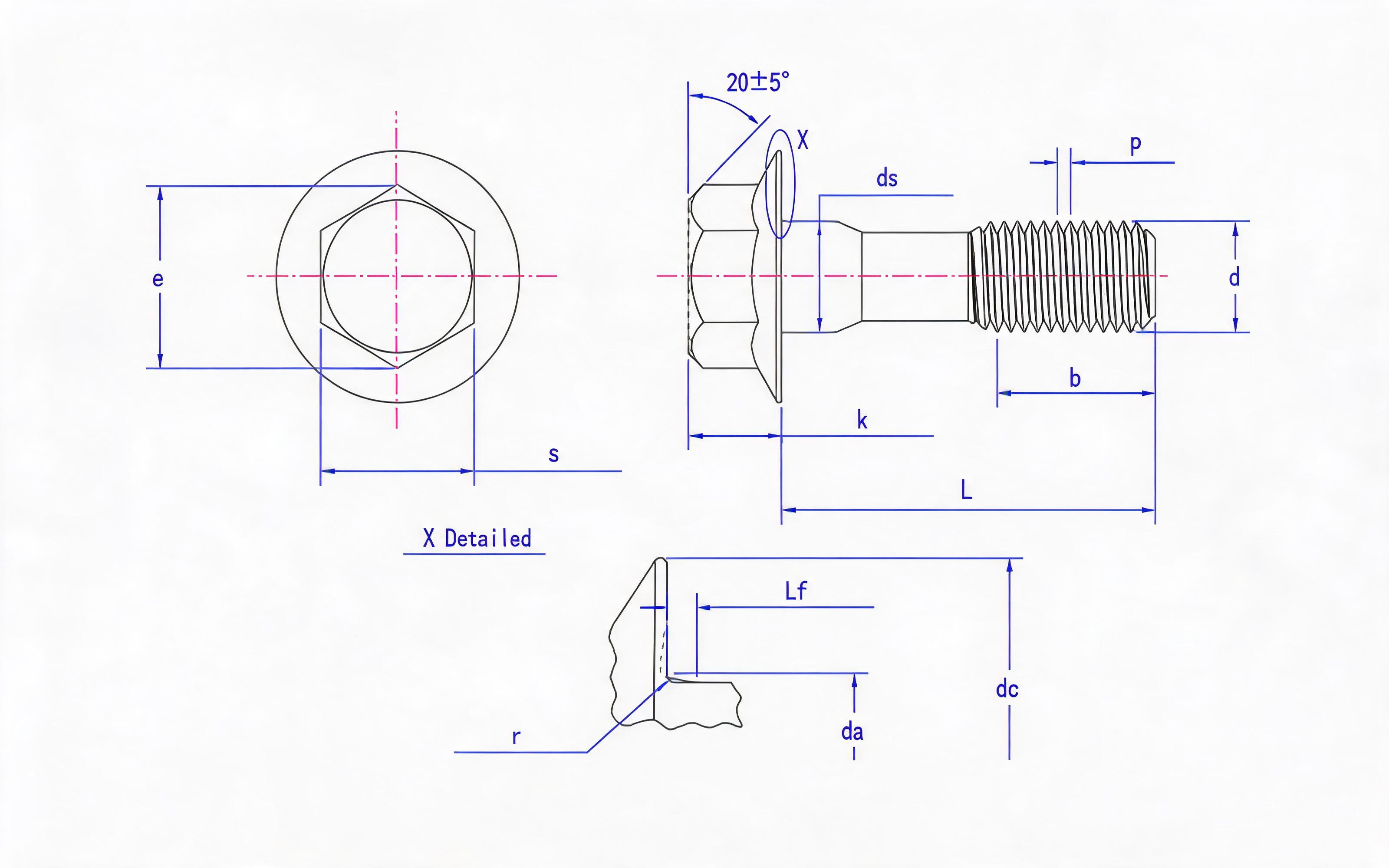 HEXAGON HEAD FLANGE FINE ROD BOLT (TYP) Standard Drawing