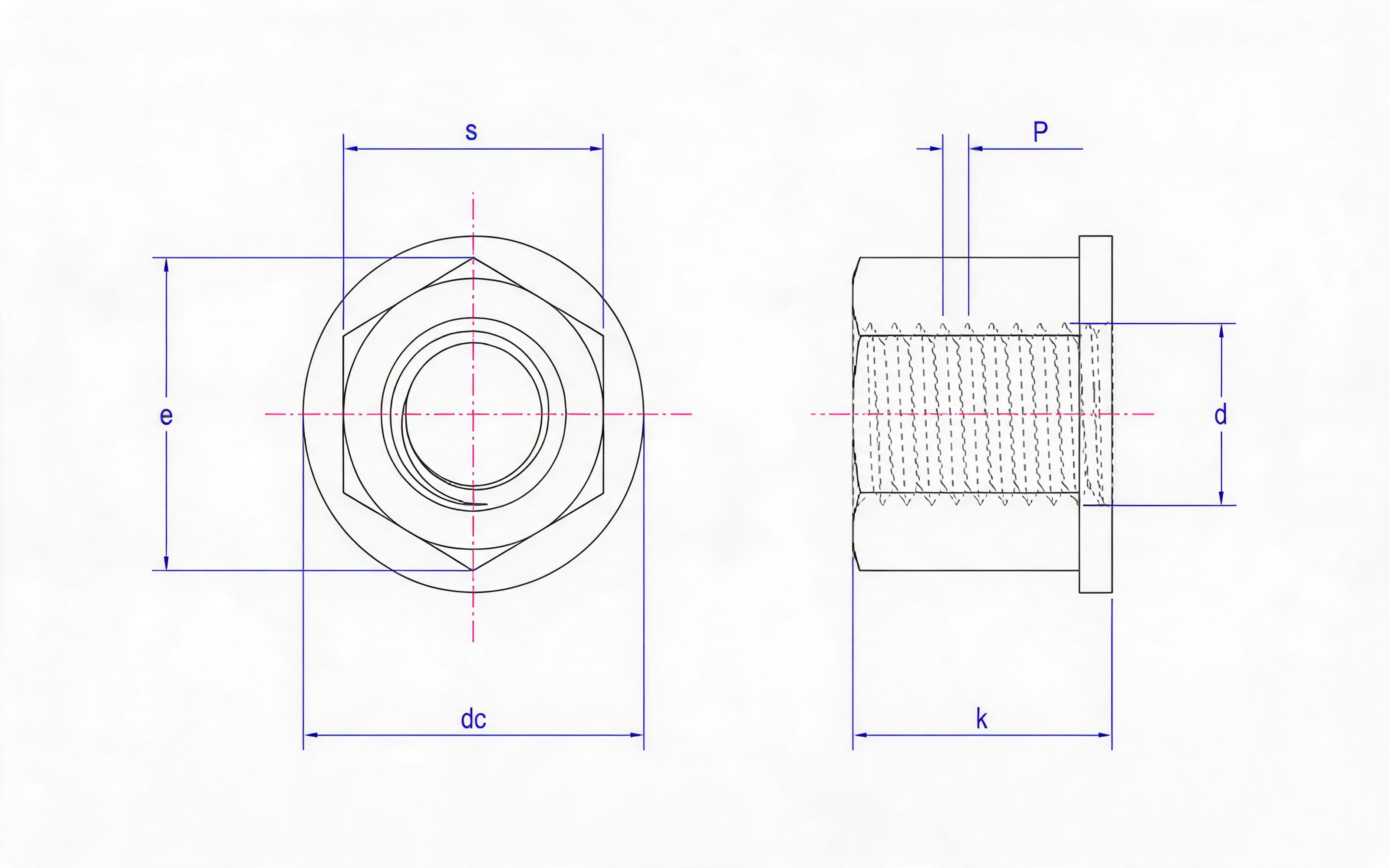 Shouldered hexagon nut Standard Drawing