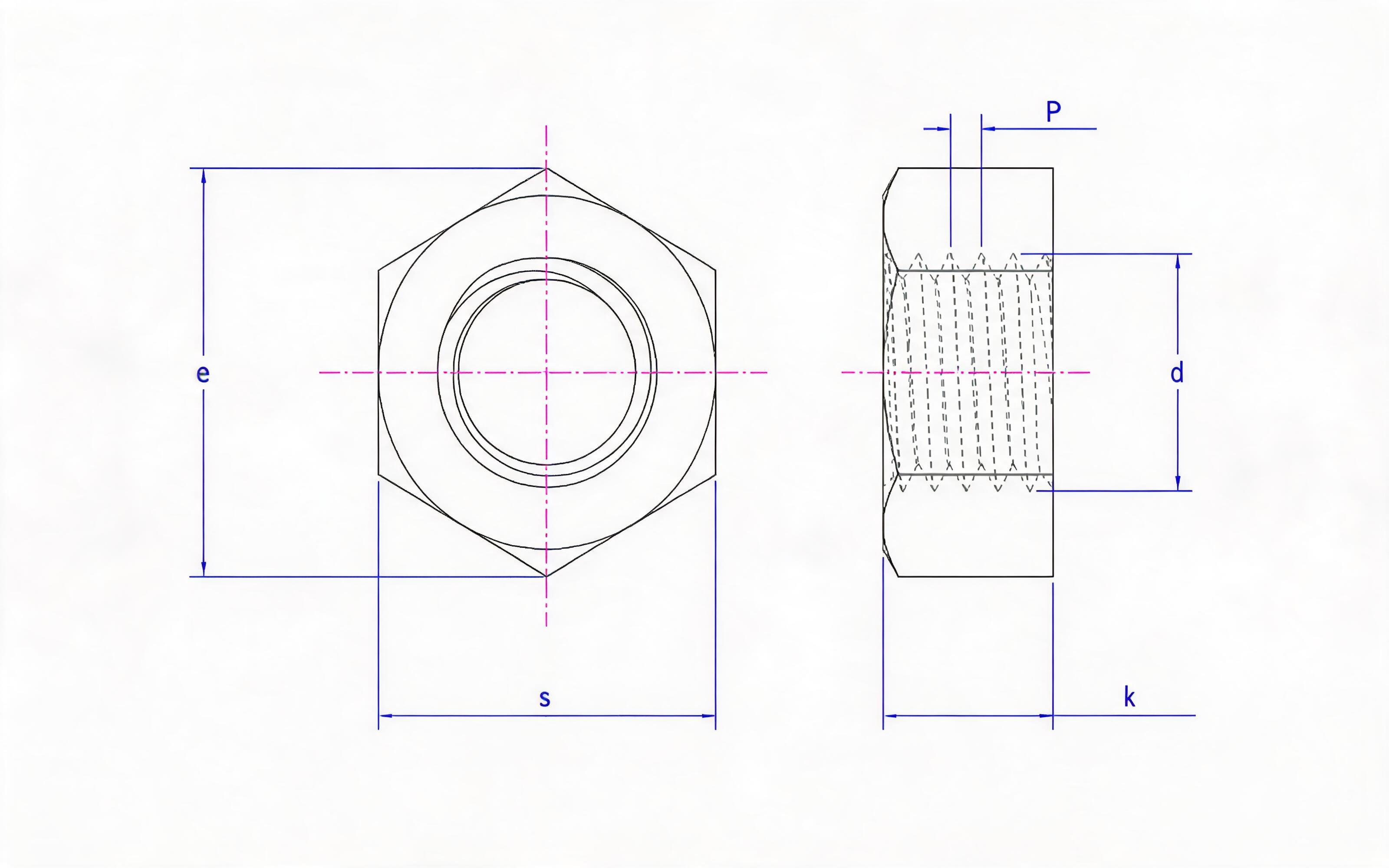 Small hexagon nut with single chamfer Standard Drawing