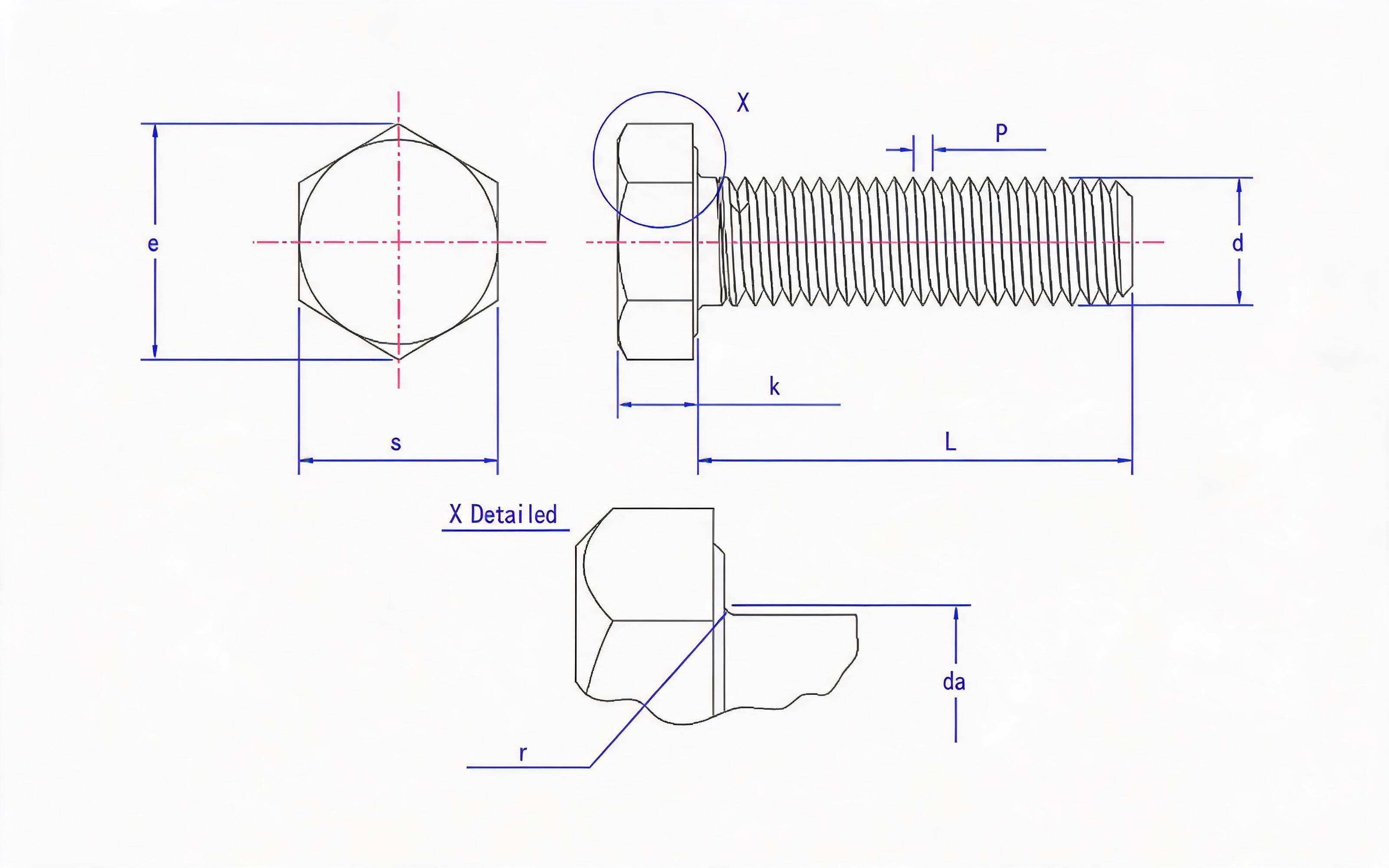 Full thread hexagon bolt Standard Drawing