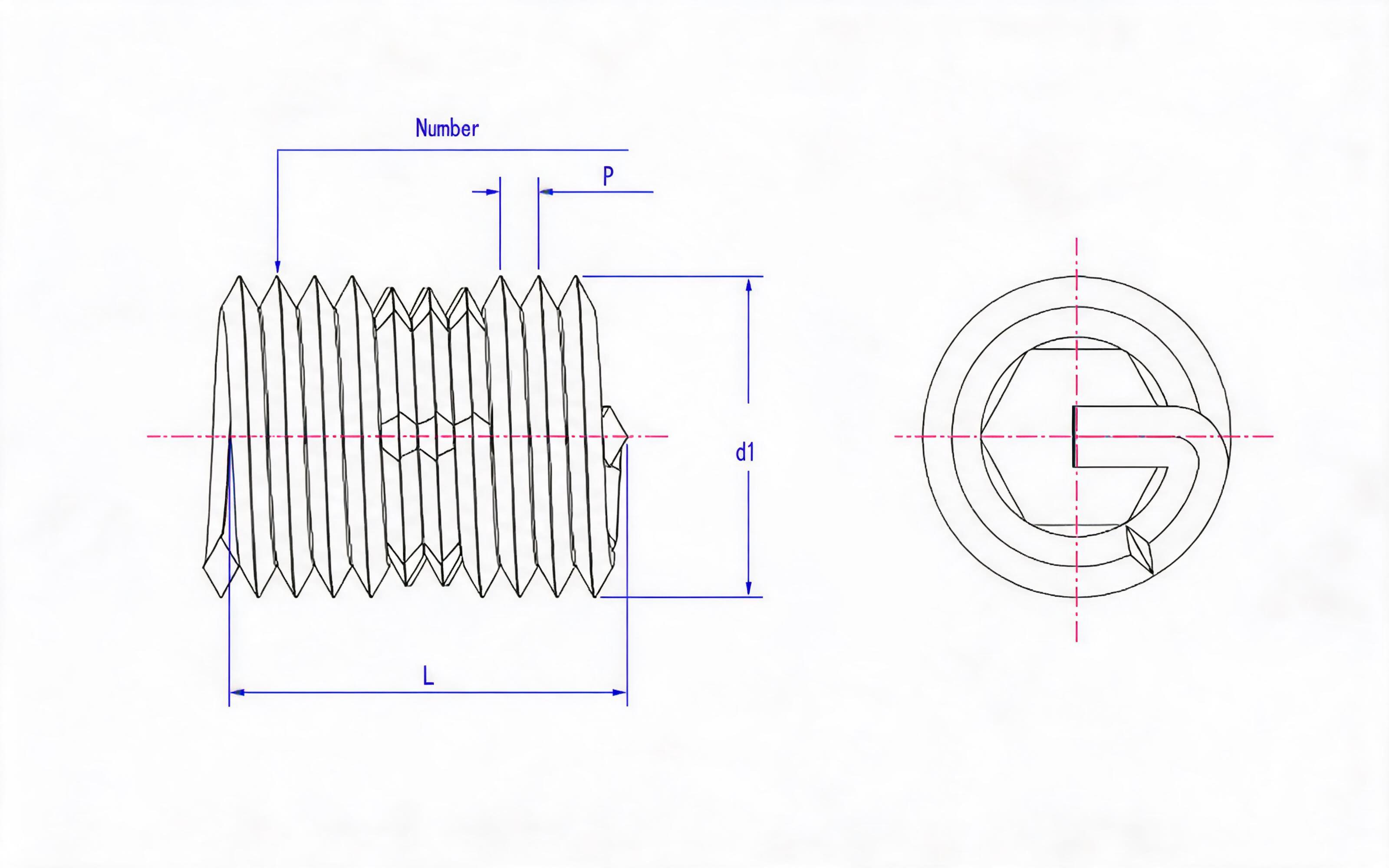 Locking type steel wire screw sleeve (L=2d) Standard Drawing