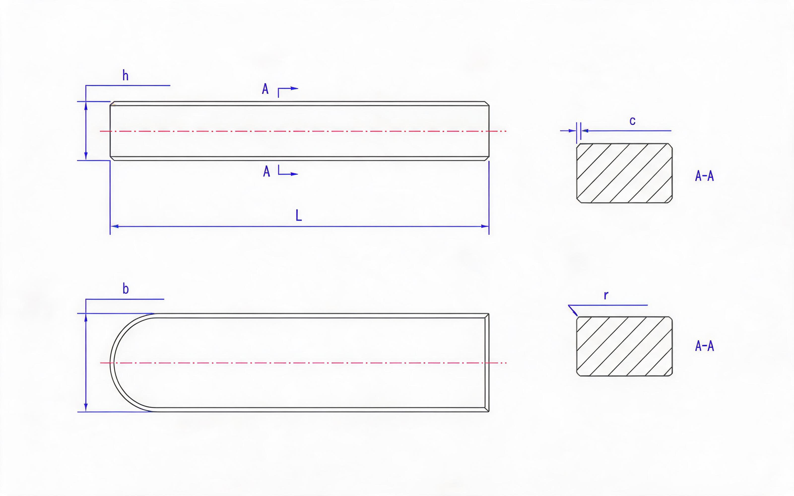 C-type thin flat key Standard Drawing