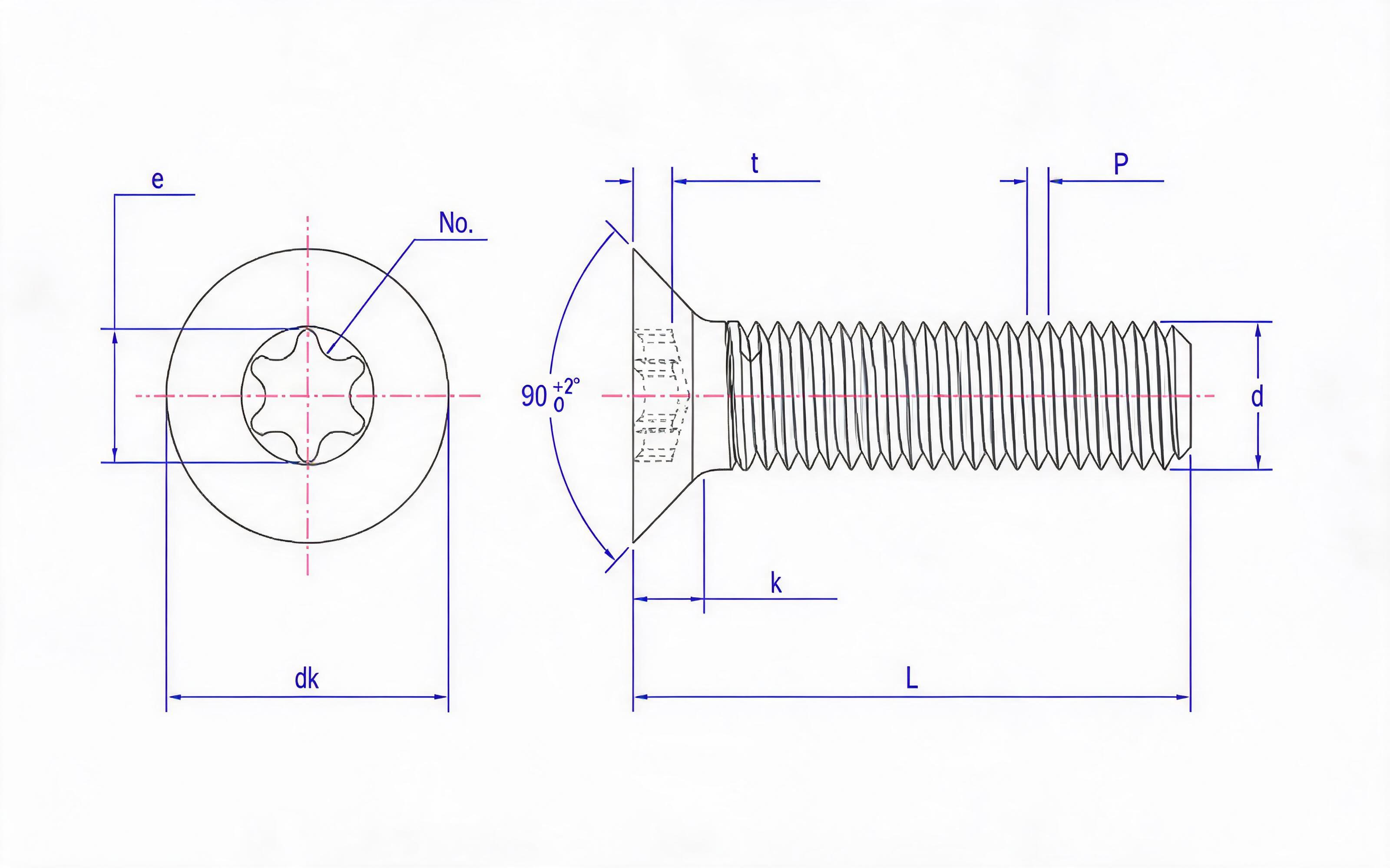 Hexagon socket countersunk head screw Standard Drawing