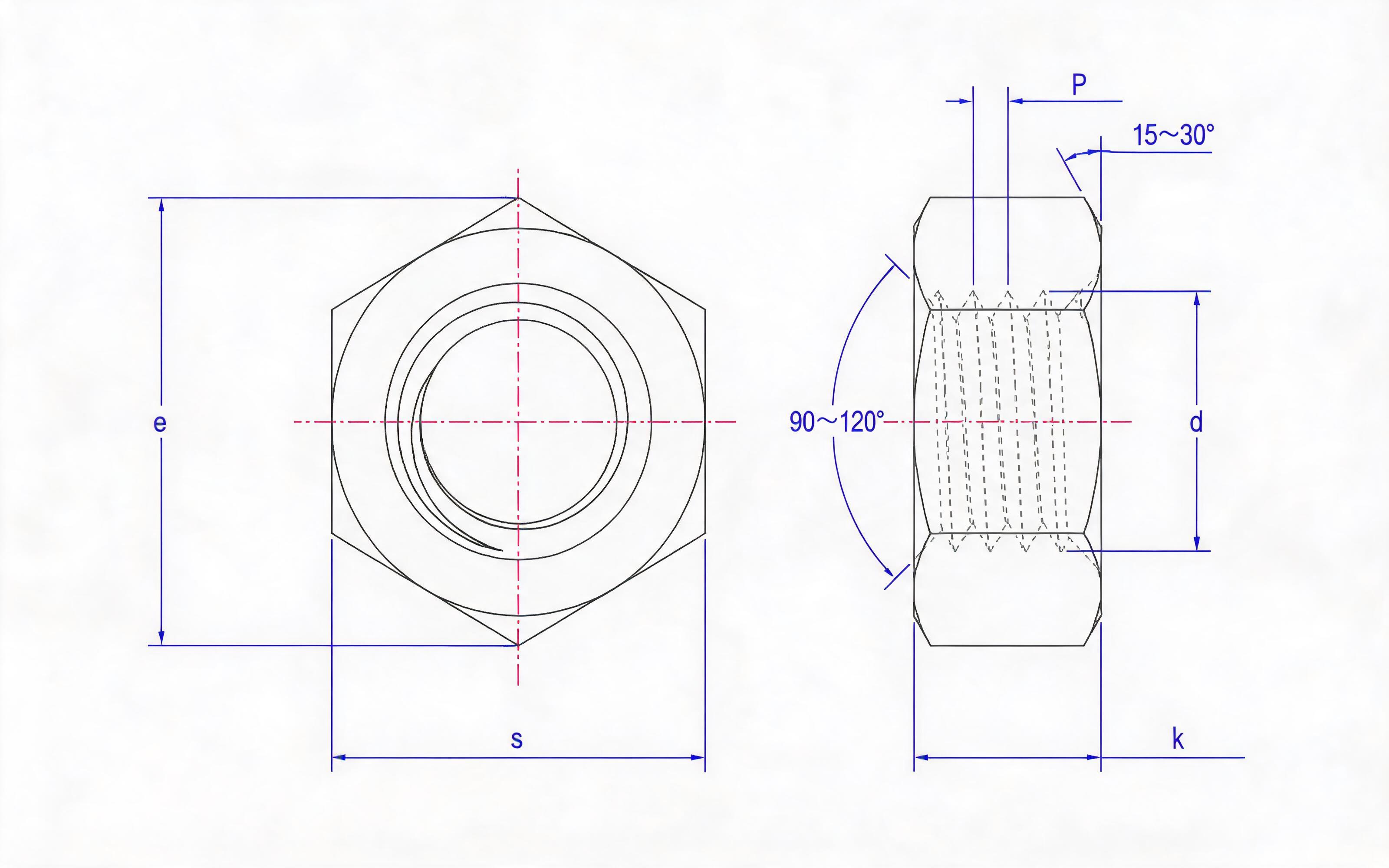 Hot-dip galvanized hexagon nut for bolted connection of type 2 steel structure Grade 9 Standard Drawing
