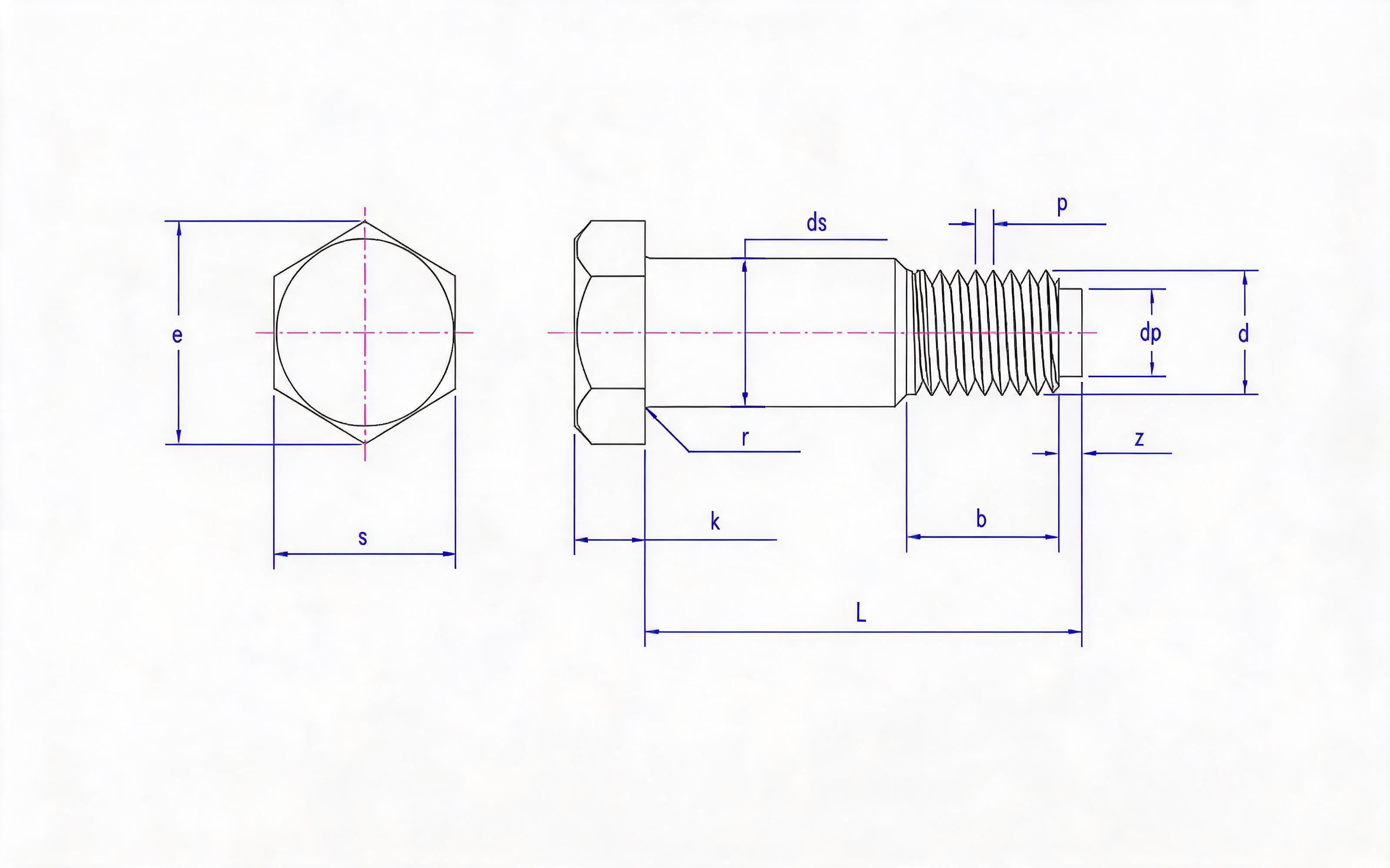 Hexagon head stiffener bolt Standard Drawing