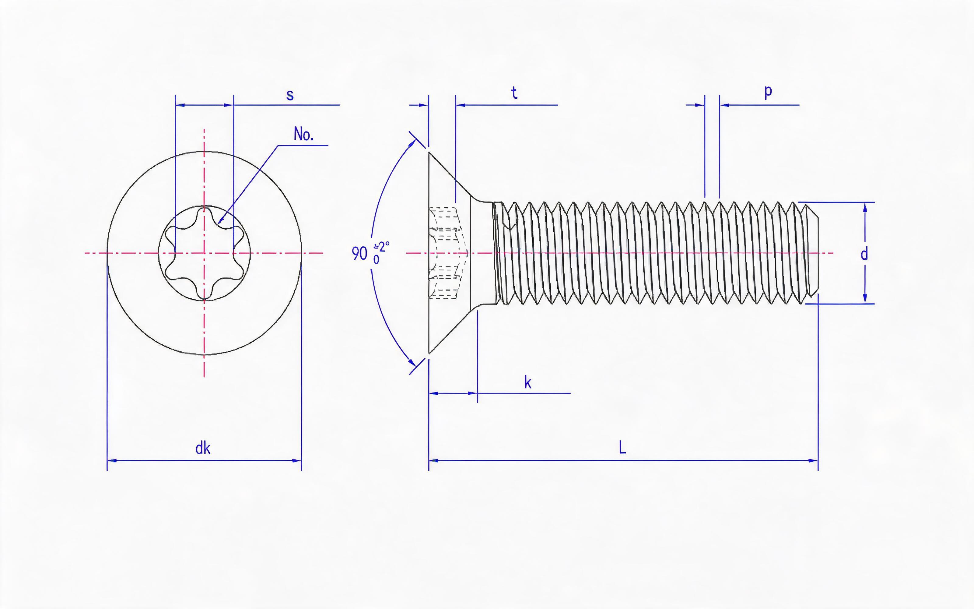 Hexagon socket countersunk head screw Standard Drawing