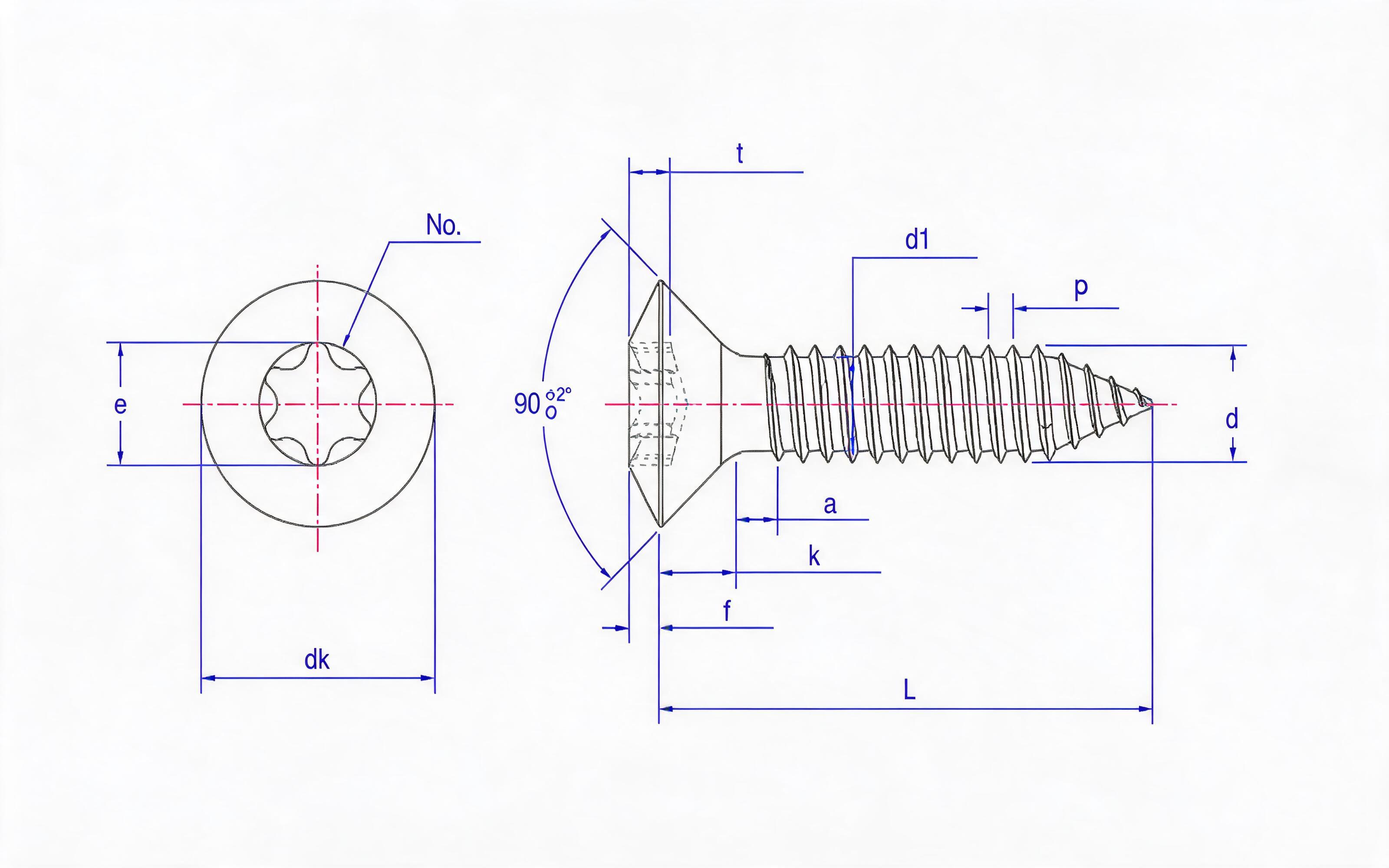 R type hexagon socket countersunk head self-tapping screw Standard Drawing