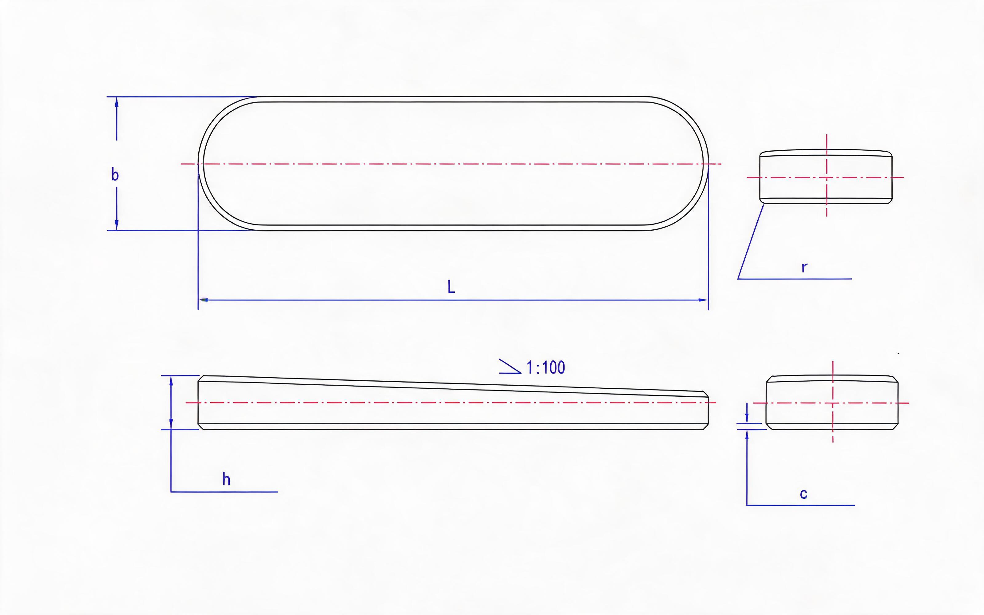 Type A thin flat key Standard Drawing