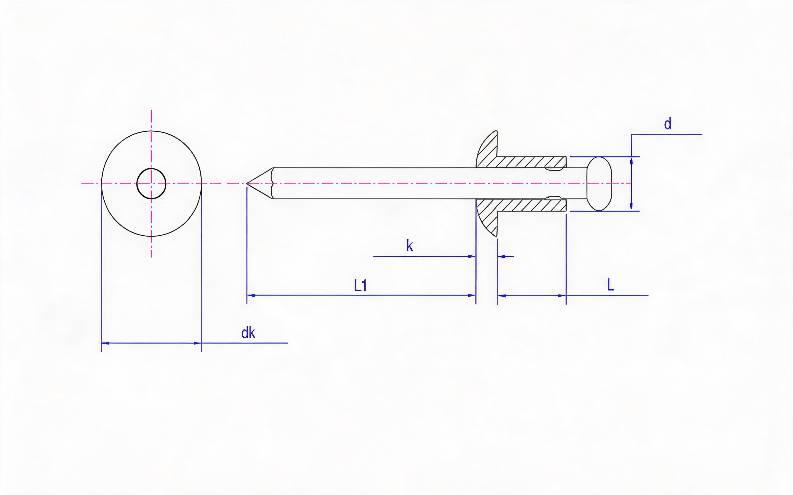 Open end round head pop rivets (Type A) Standard Drawing