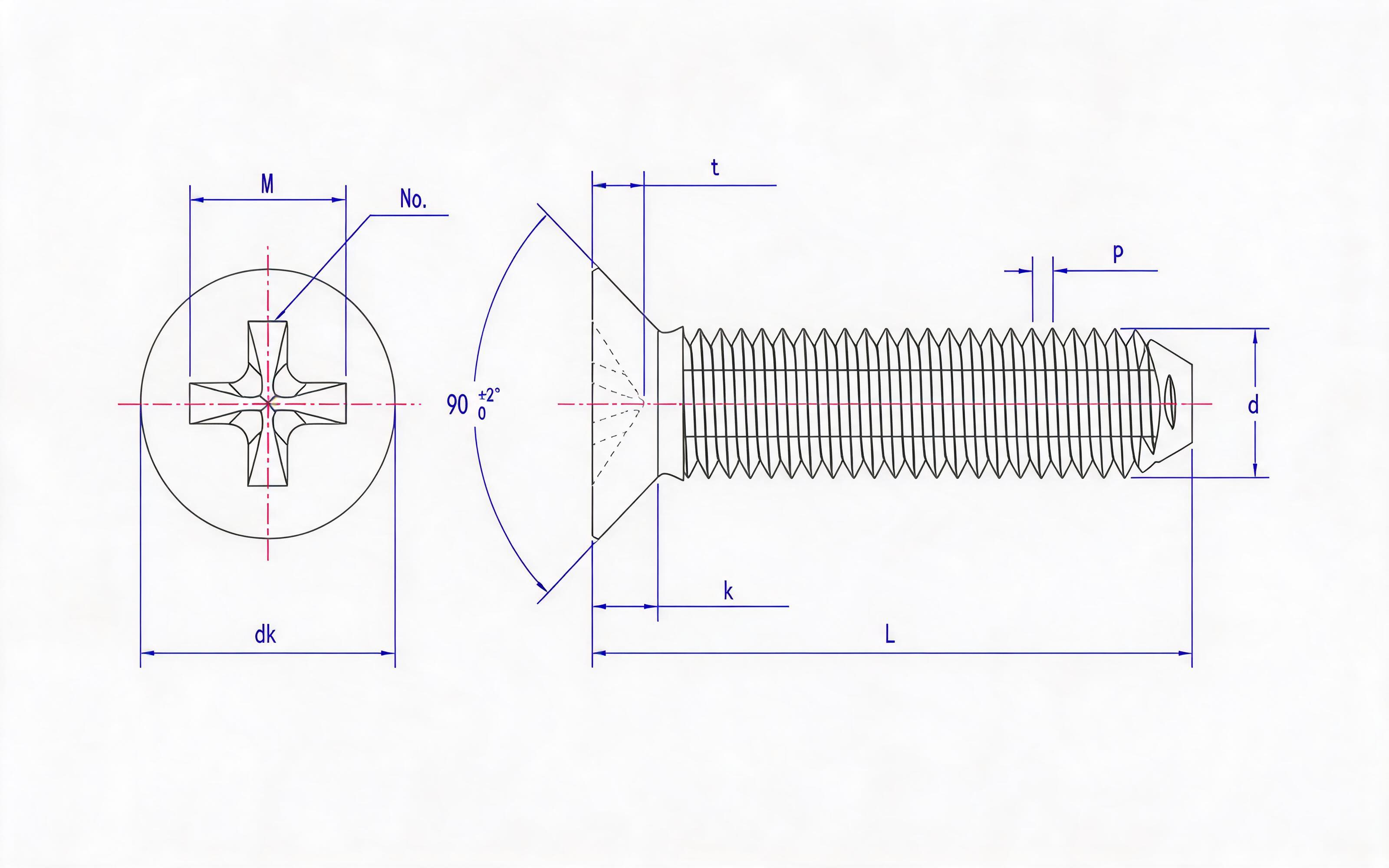 Deep Cross recessed countersunk head triangle lock screw (Type H) Standard Drawing